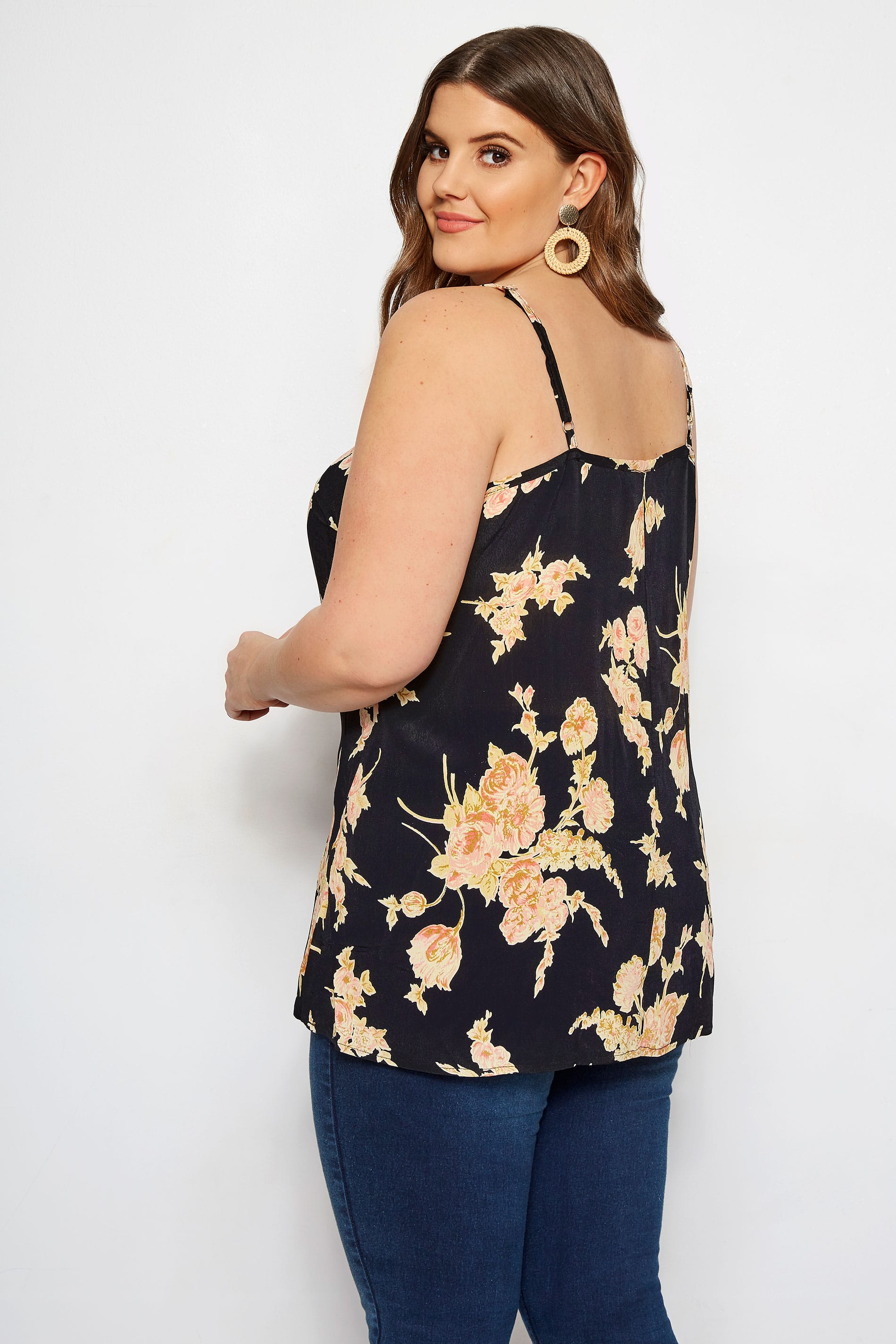 Plus Size Black & Dusky Pink Floral Cami | Sizes 16 to 32 | Yours Clothing