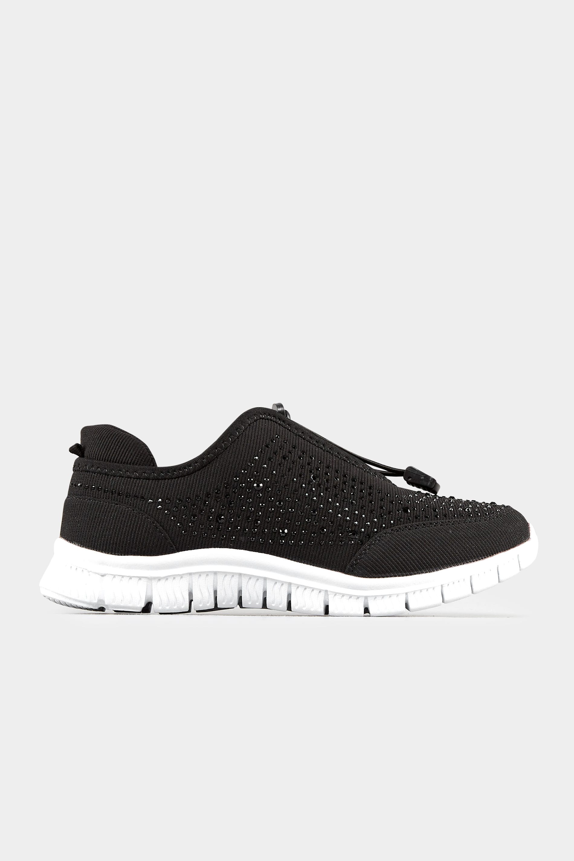 Chaussures Pieds Larges Tennis & Baskets Pieds Larges | Baskets Noires avec Strass Pieds Larges EEE - JW46326