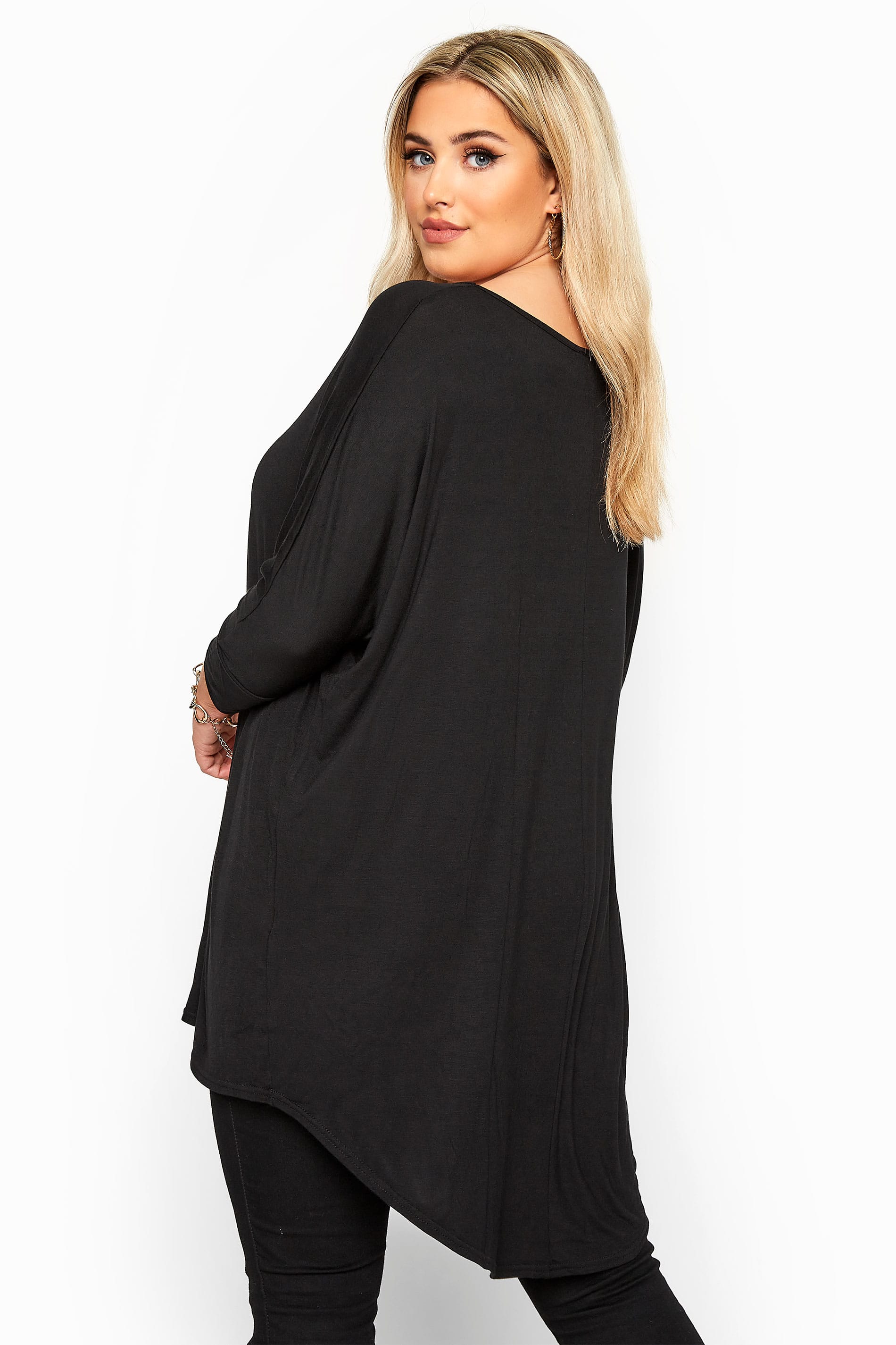 Black Extreme Dipped Hem Top | Yours Clothing