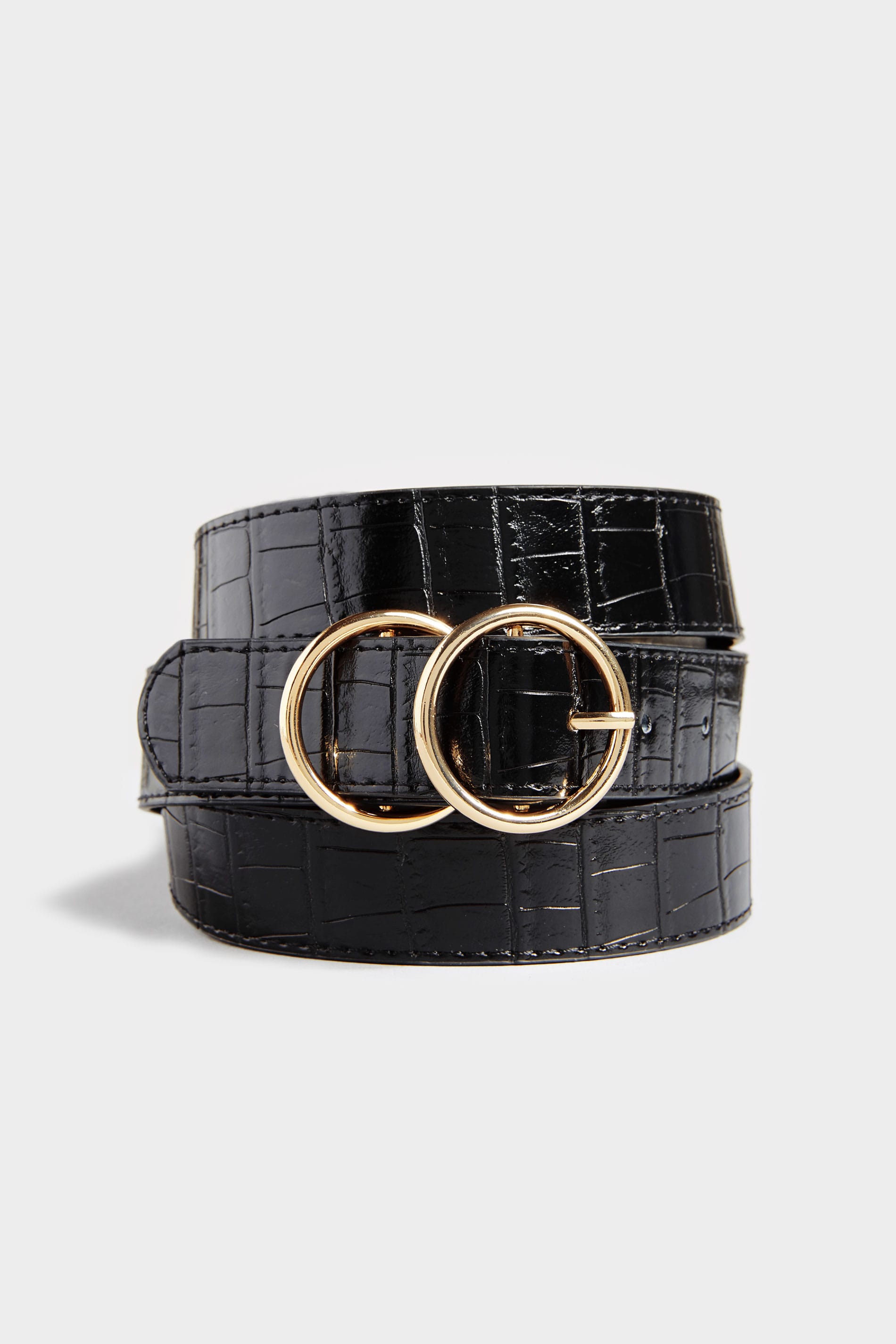 Black Faux Croc Double Circle Belt | Yours Clothing