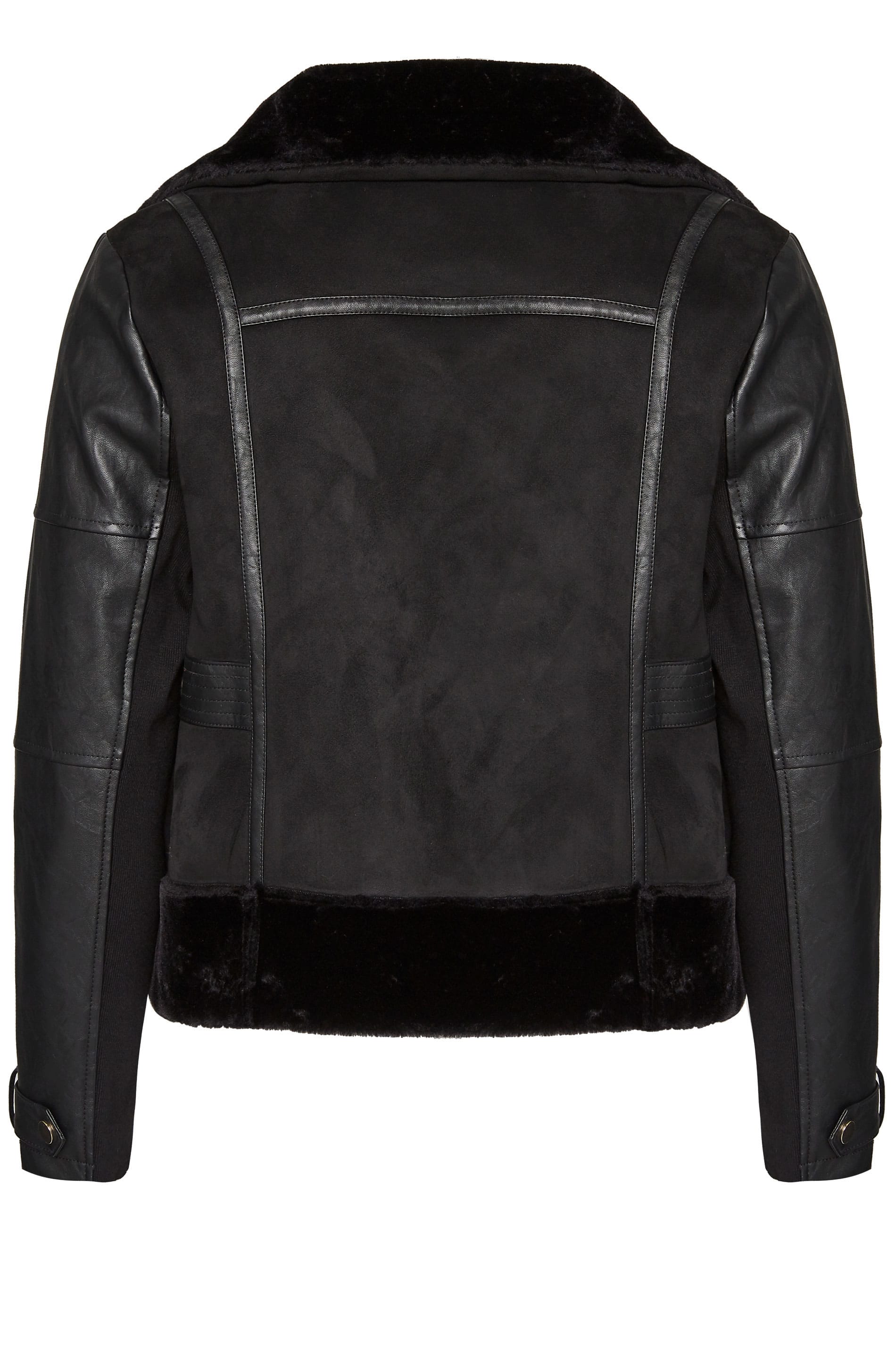 Black Faux Fur Aviator Jacket | Yours Clothing