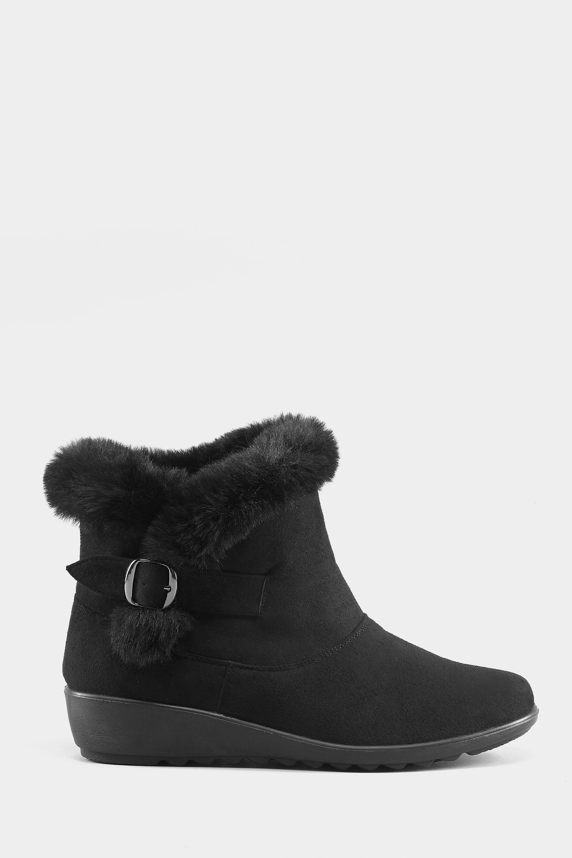 Black Faux Fur Trim Ankle Boot In EEE Fit, Wide Fitting Sizes 4EEE to ...