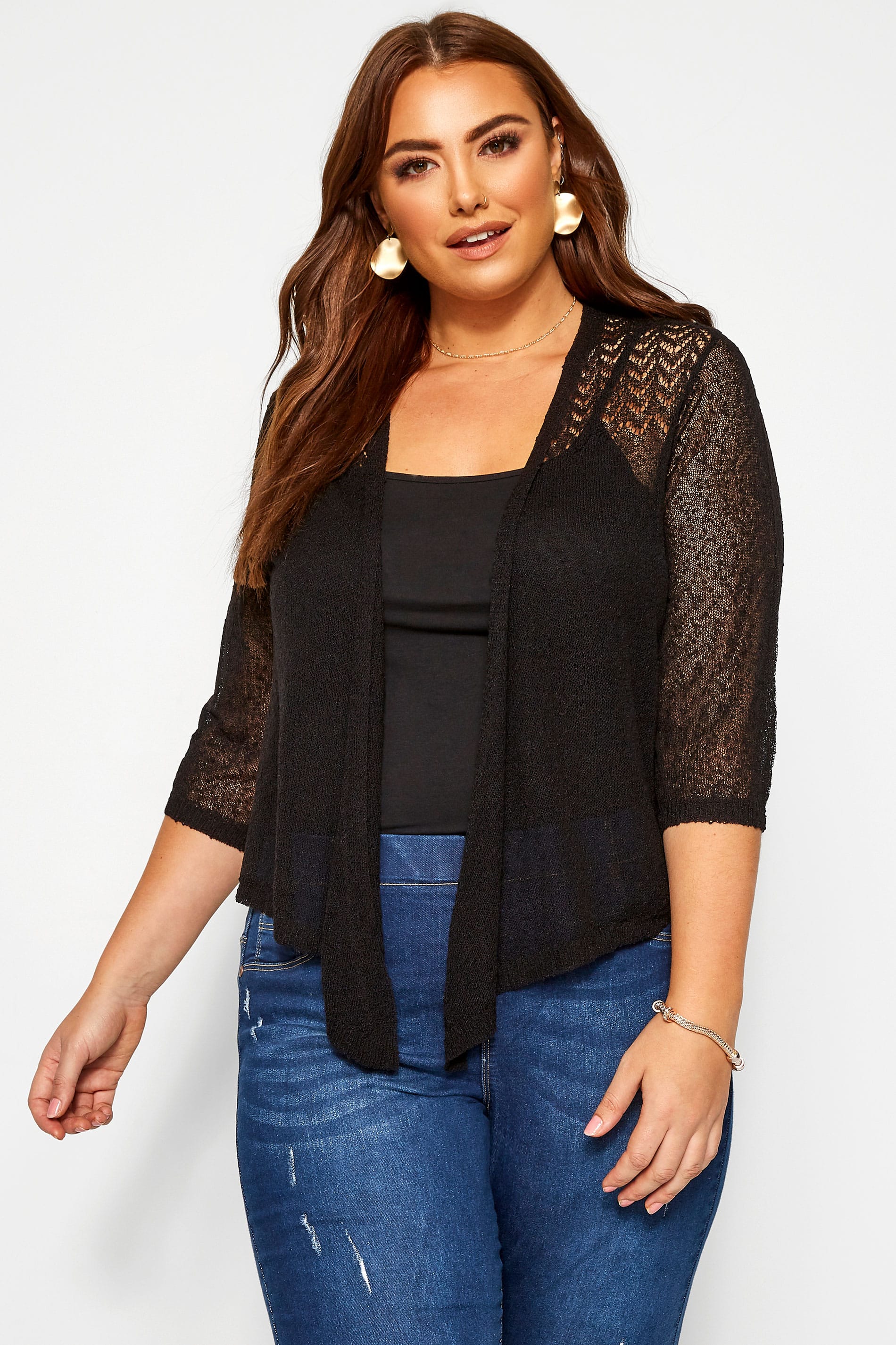 Black Fine Knit Waterfall Shrug Yours Clothing