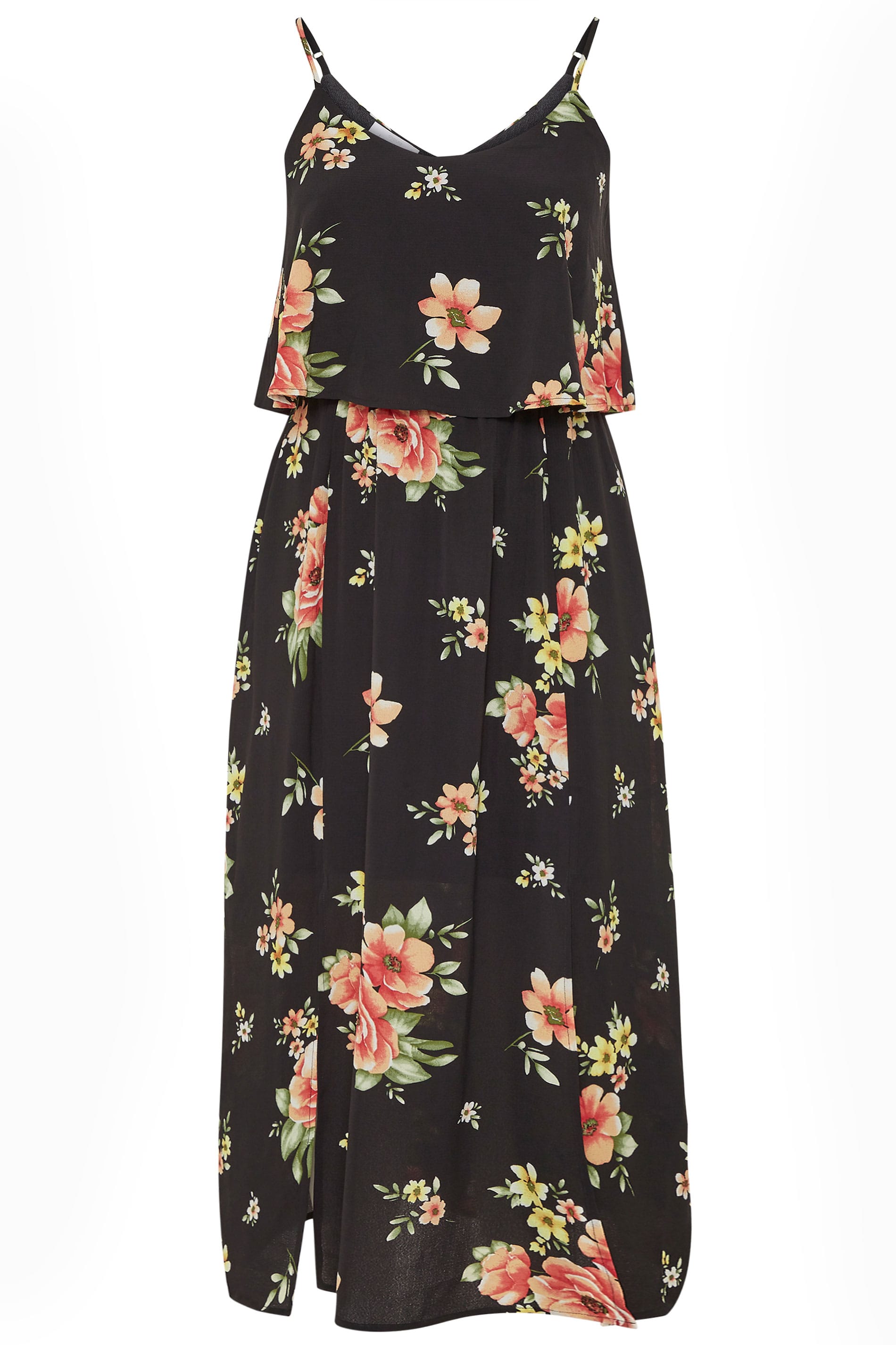 YOURS LONDON Black Floral Double Layer Maxi Dress | Yours Clothing
