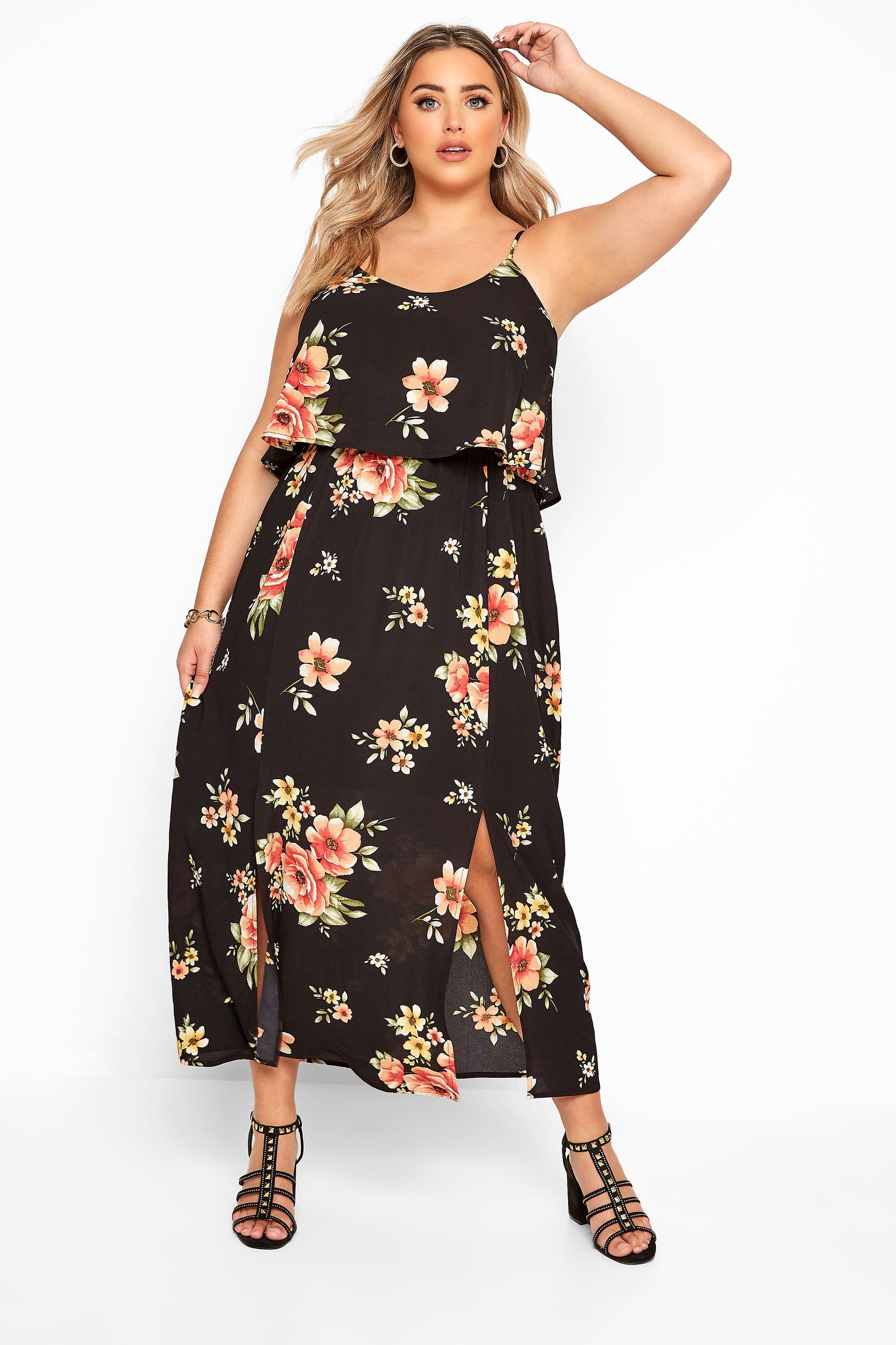 Yours London Black Floral Double Layer Maxi Dress Yours Clothing