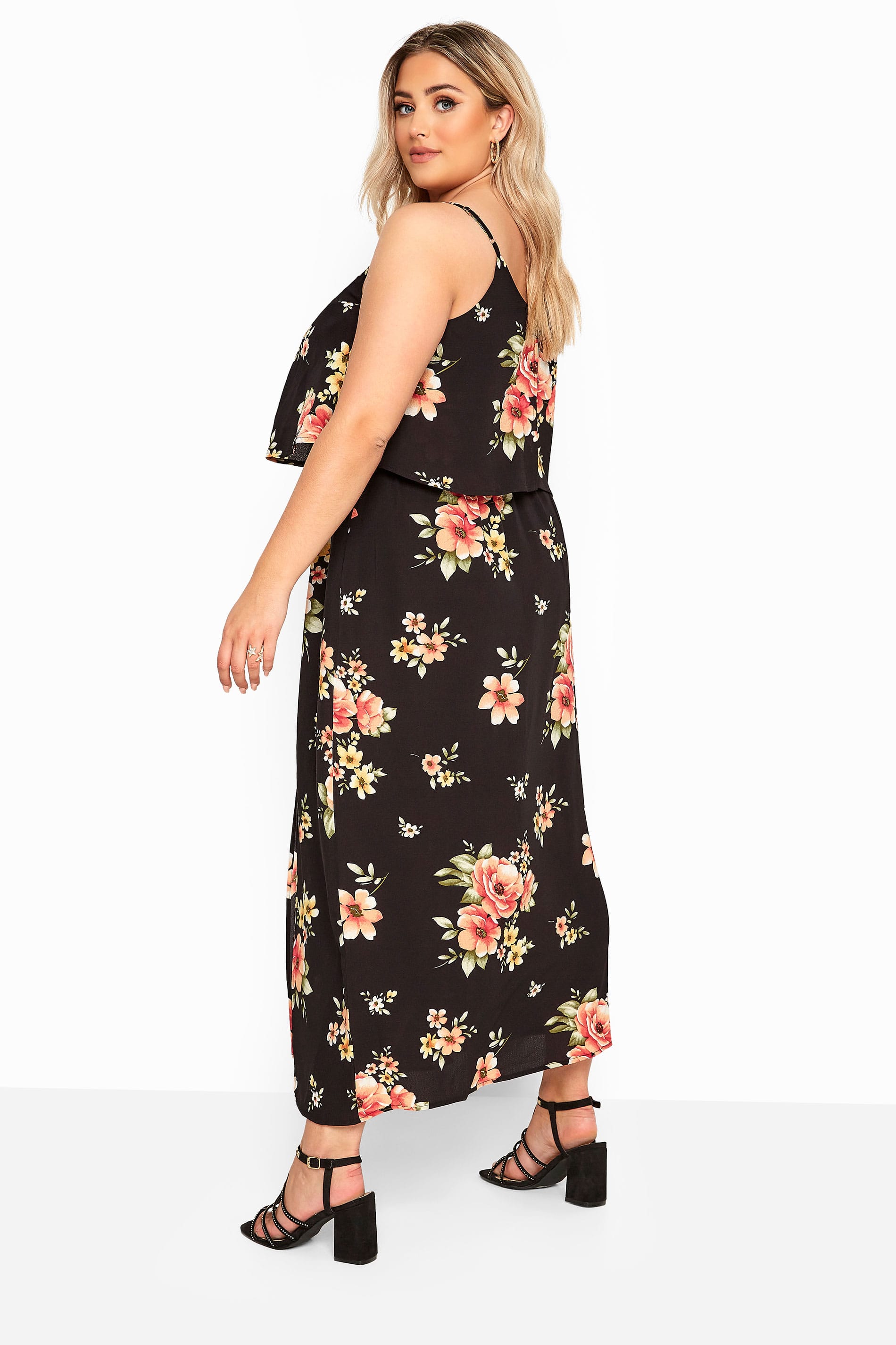 YOURS LONDON Black Floral Double Layer Maxi Dress | Yours Clothing