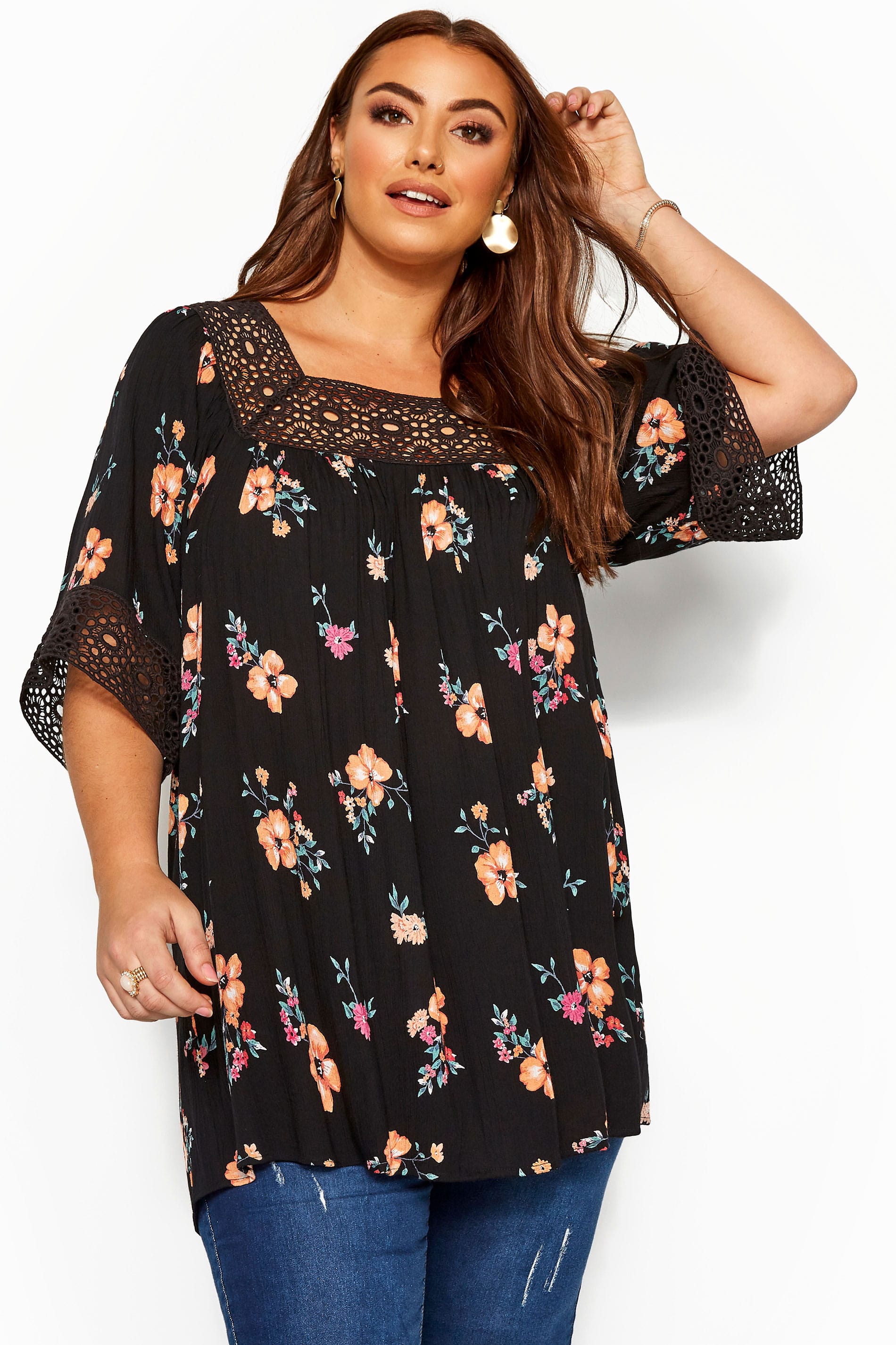 Black Floral Crochet Blouse | Yours Clothing
