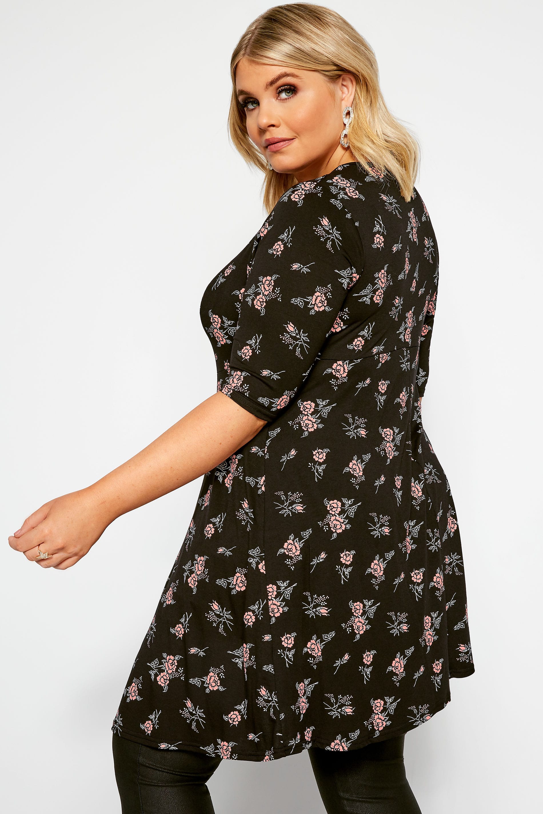Black Floral Keyhole Ruched Dress | Yours Clothing