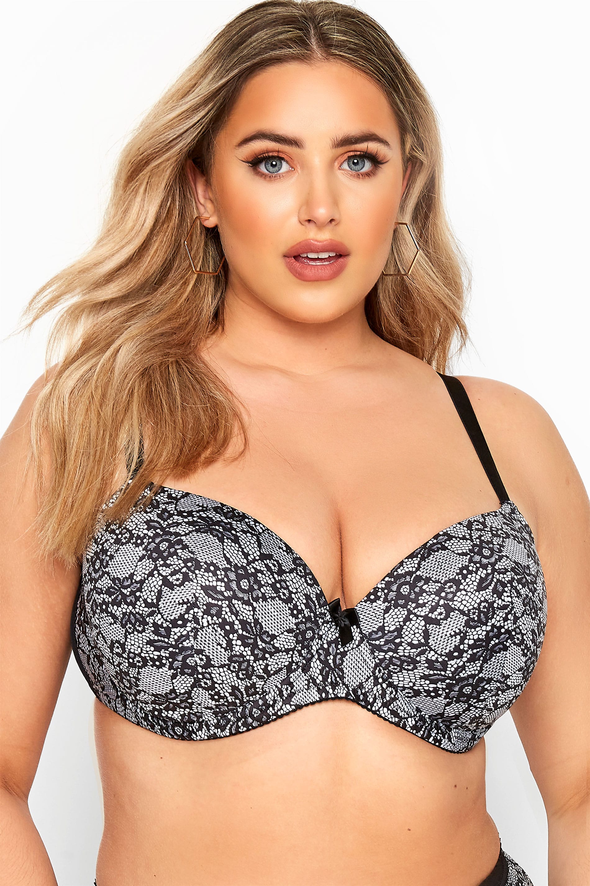 Black Floral Lace Effect T-Shirt Bra - Available In Sizes 38DD - 48G 1