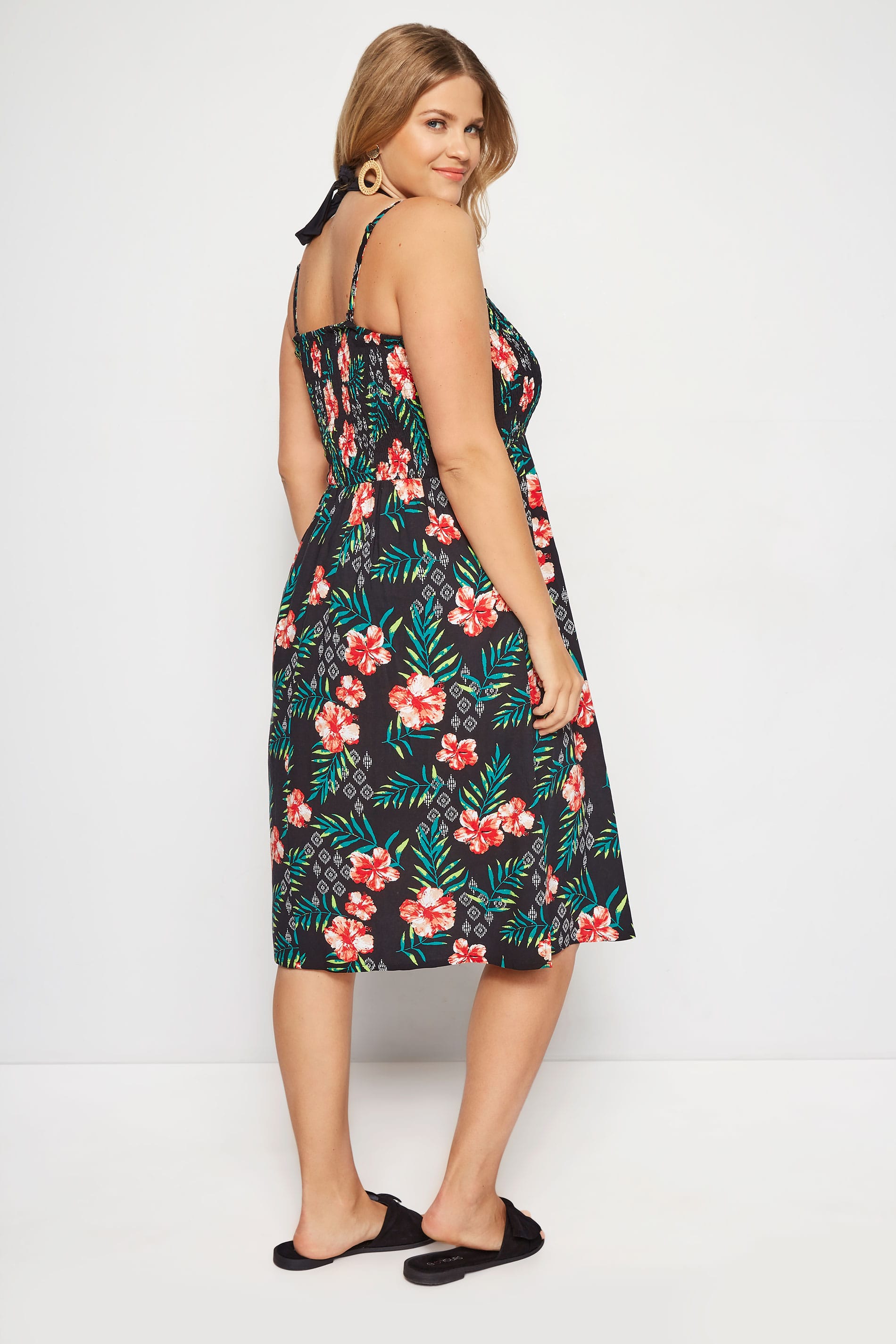 Black Floral Shirred Multiway Dress | Sizes 16 to 36 | Yours Clothing