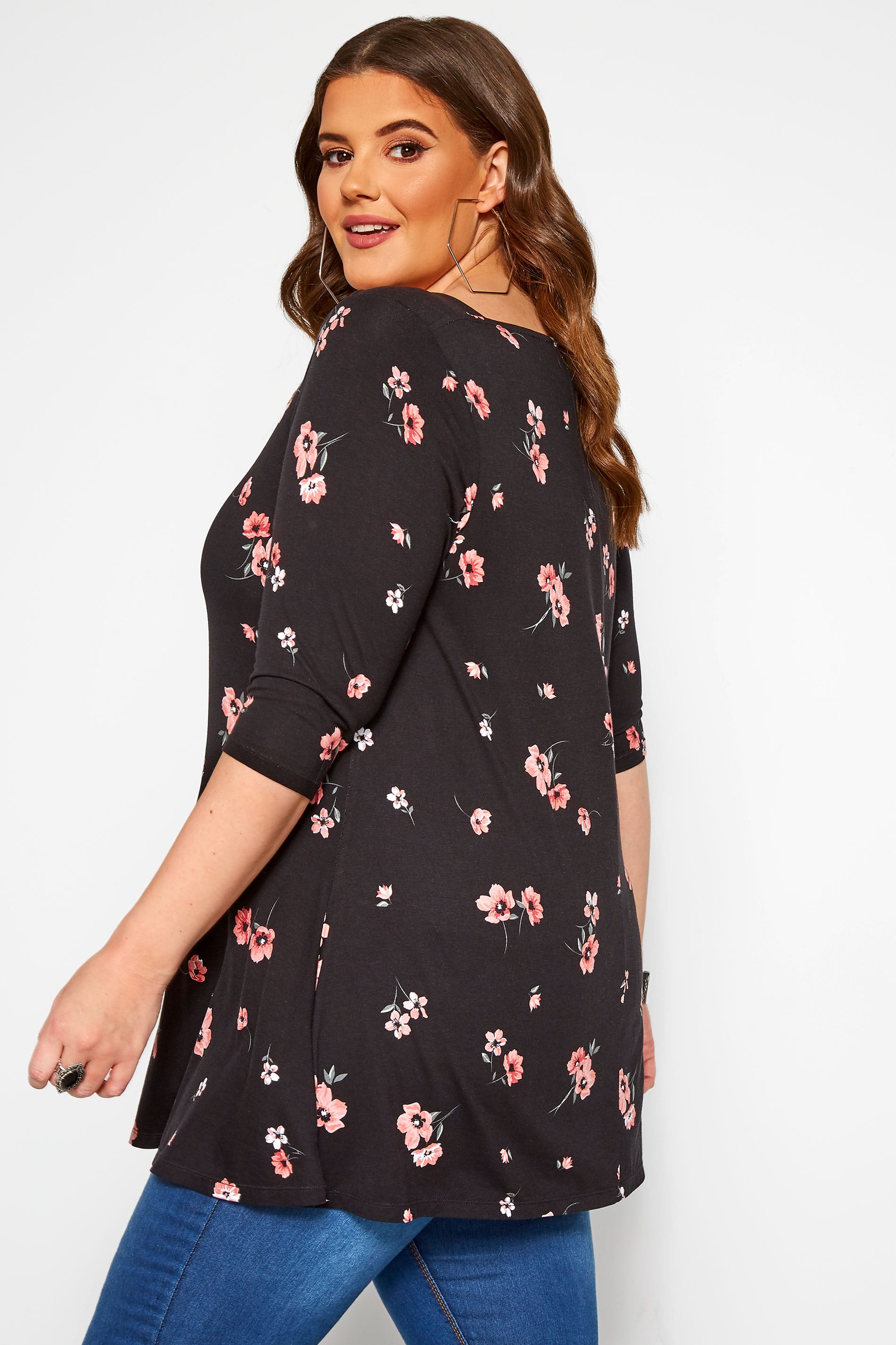 Black Floral Swing Top | Yours Clothing