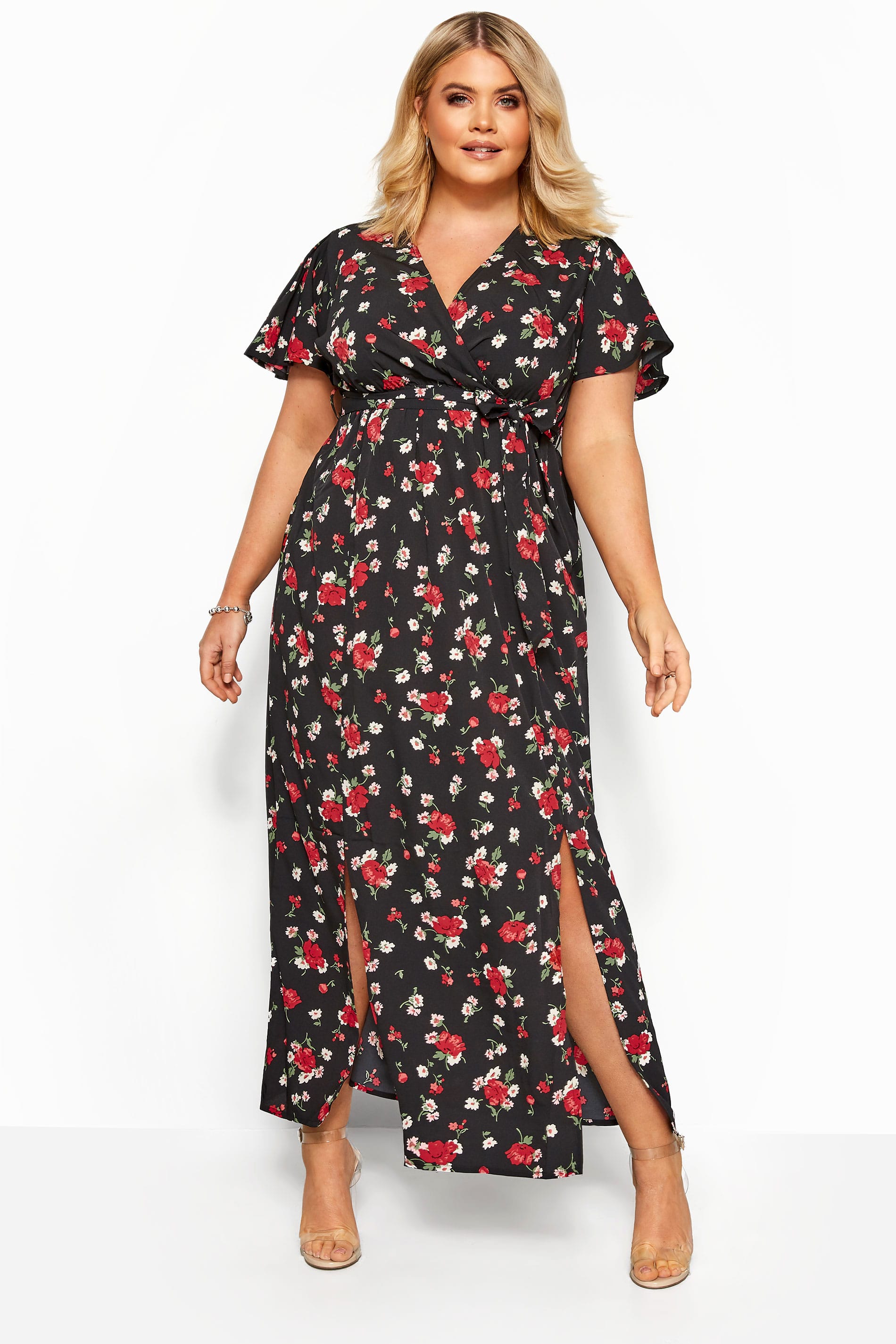 Black Floral Wrap Maxi Dress Yours Clothing