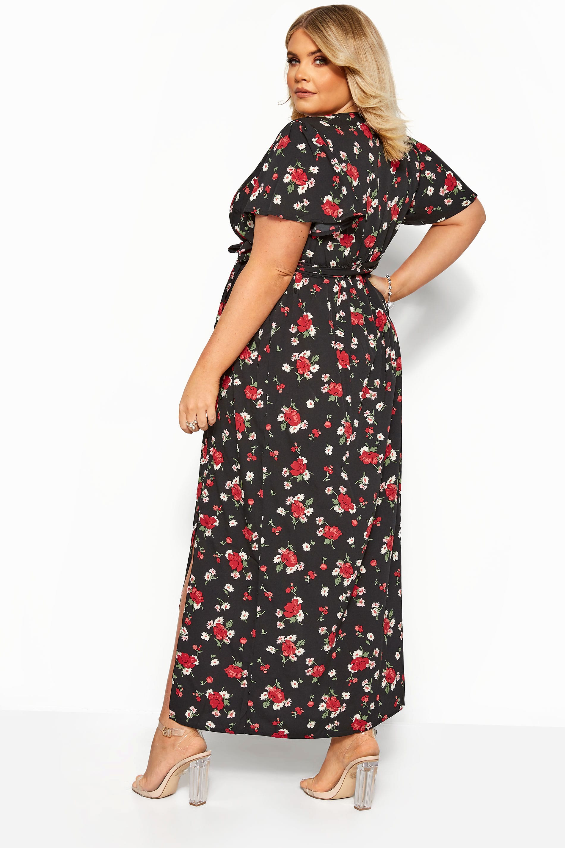 Black Floral Wrap Maxi Dress | Yours Clothing