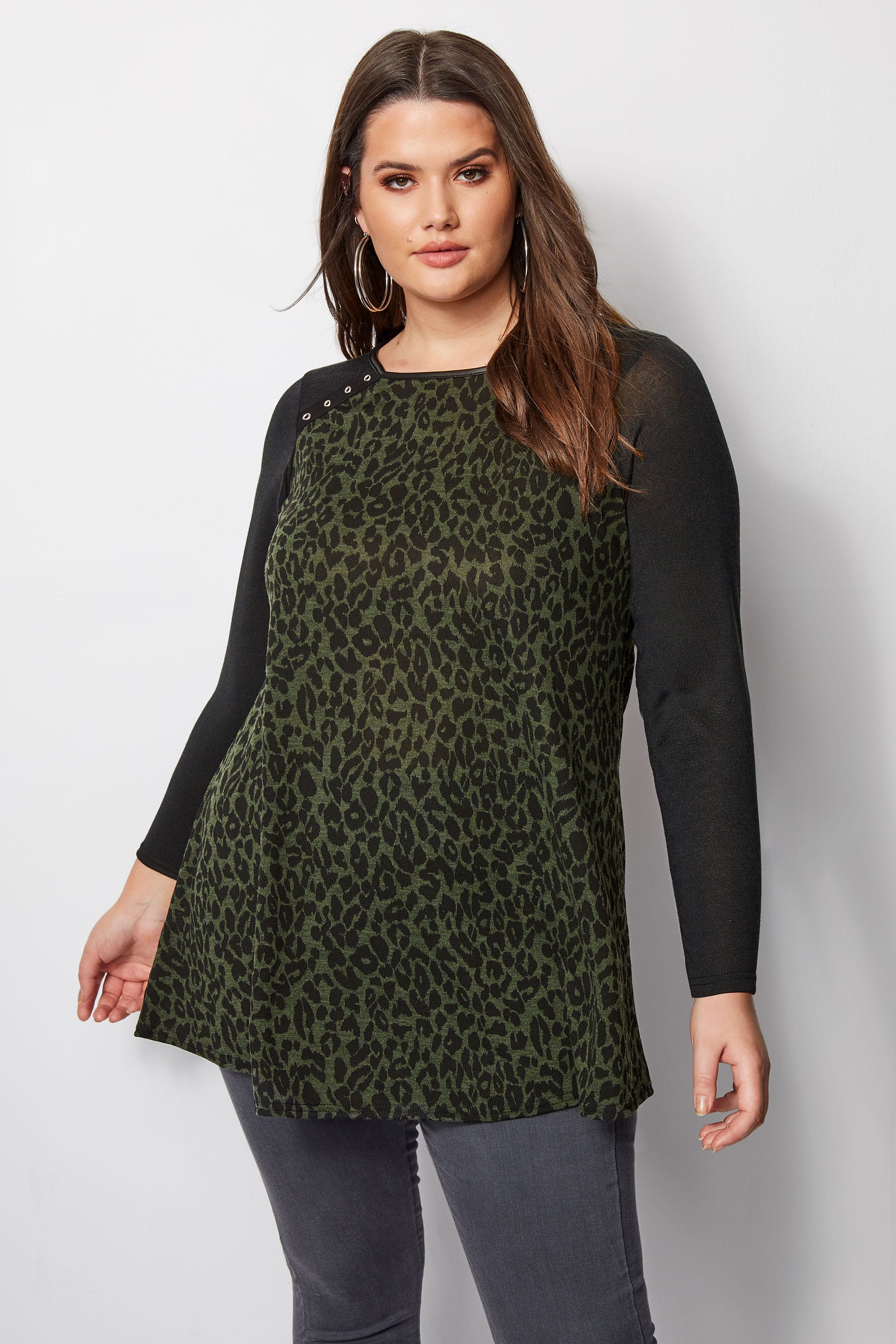 Black & Green Leopard Print Swing Top, Plus size 16 to 36 | Yours Clothing