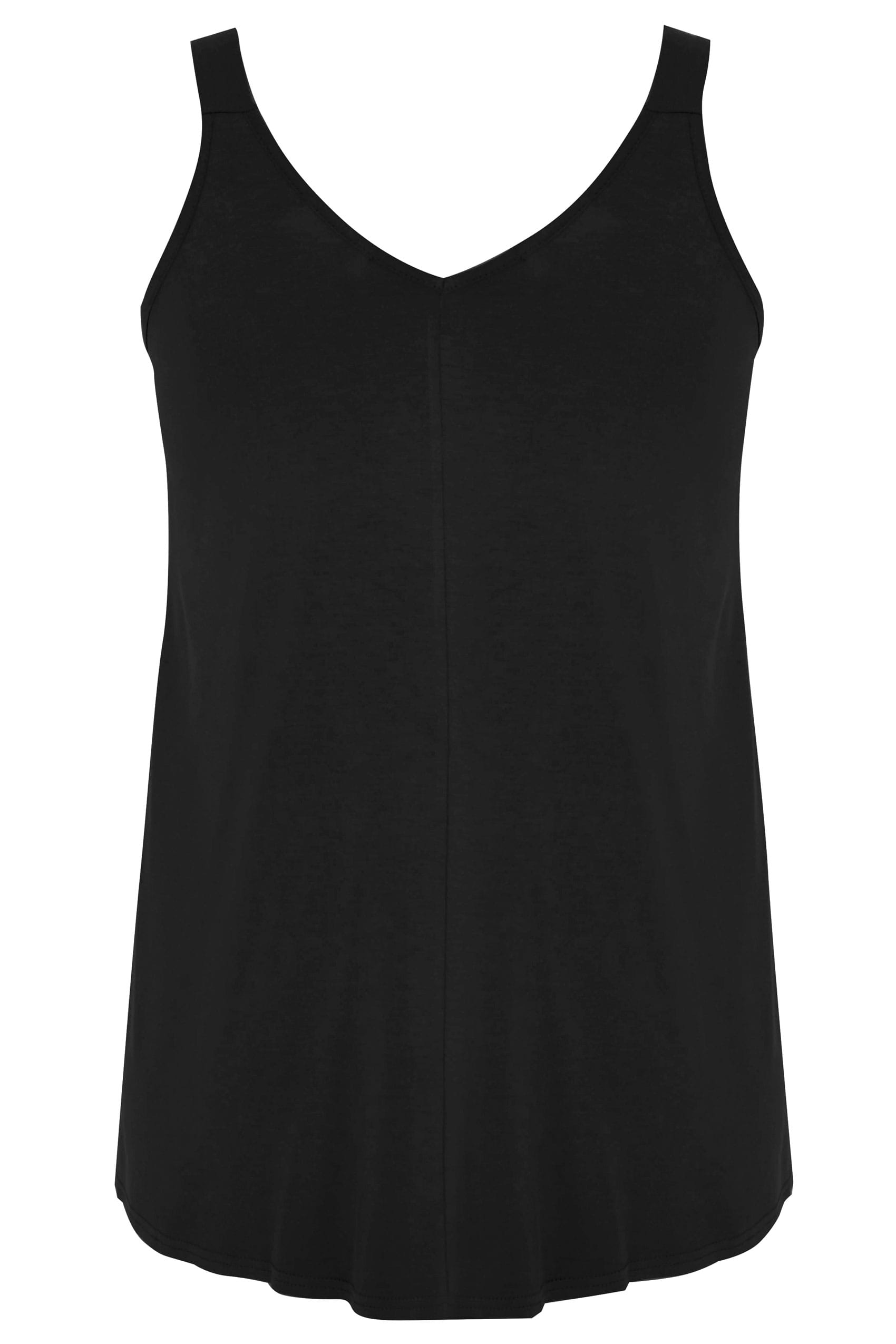 Black Jersey Vest Top With D Ring Fastenings, plus size 16 to 36 ...