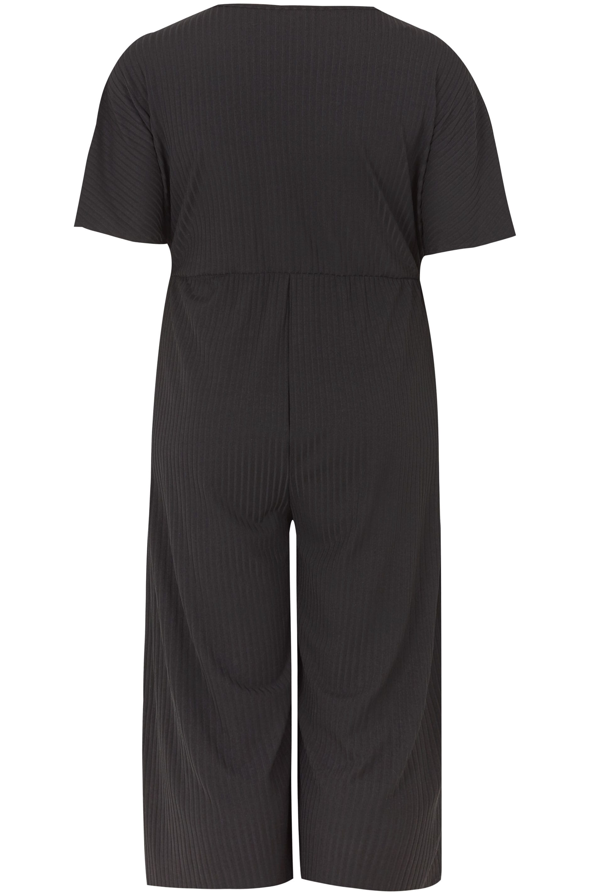 Black Jersey Cropped Culotte Wrap Front Jumpsuit, plus size 16 to 32 ...