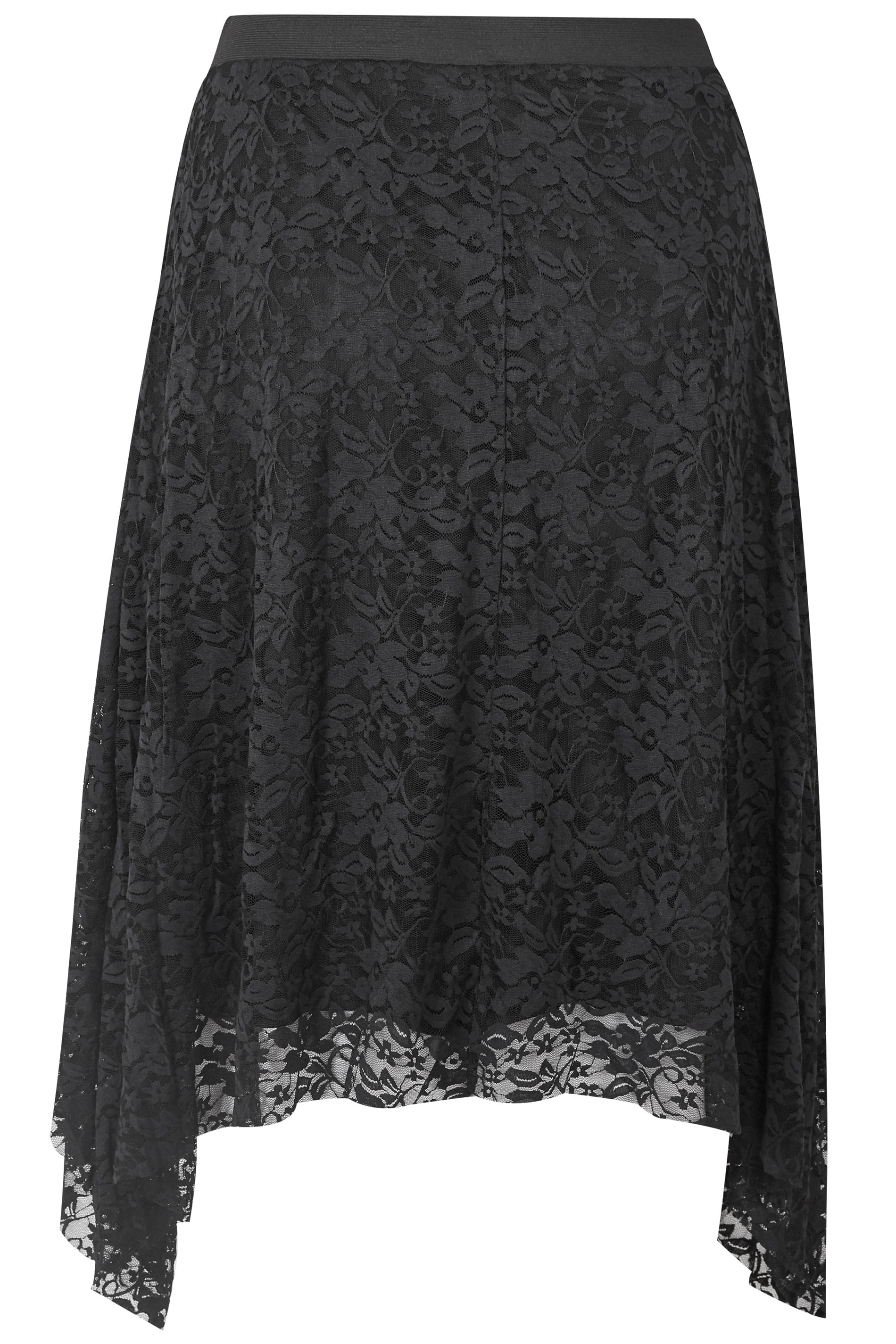 Black Lace Hanky Hem Skirt, Plus size 16 to 32