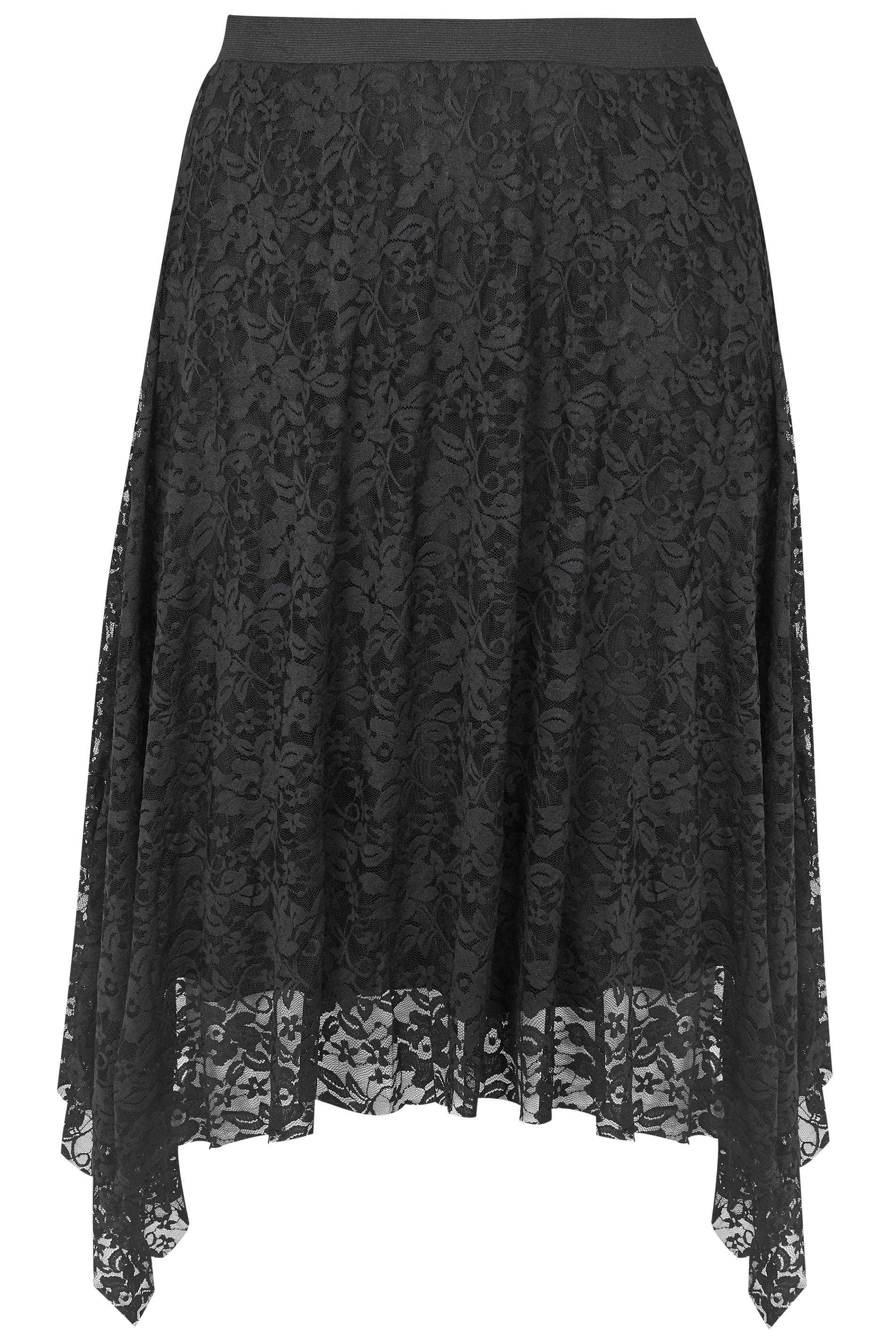 Black Lace Hanky Hem Skirt, Plus size 16 to 32
