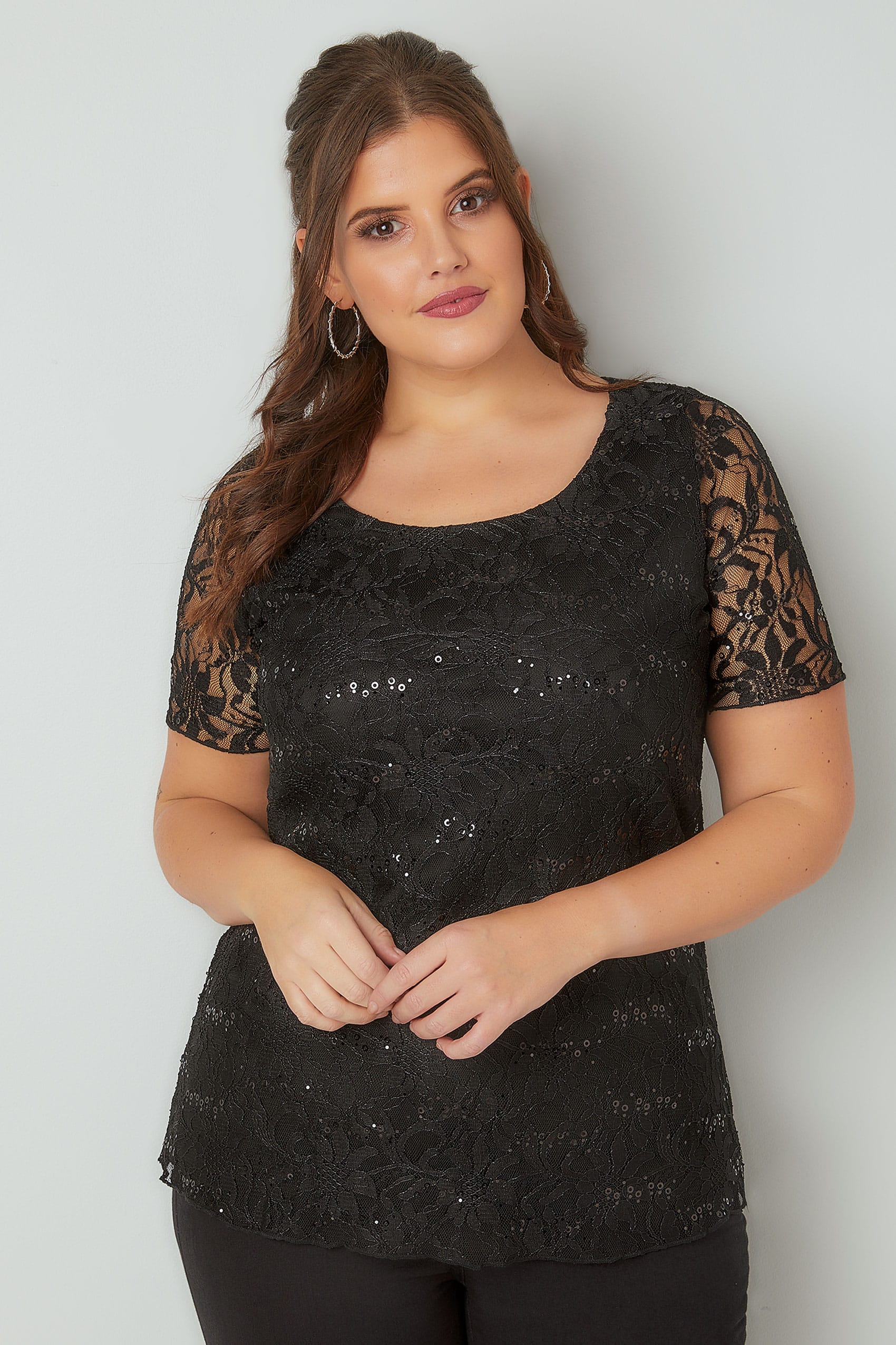 Black Lace Top With Sequin Sparkle Detail, Plus Size 16 to 36 | Yours ...