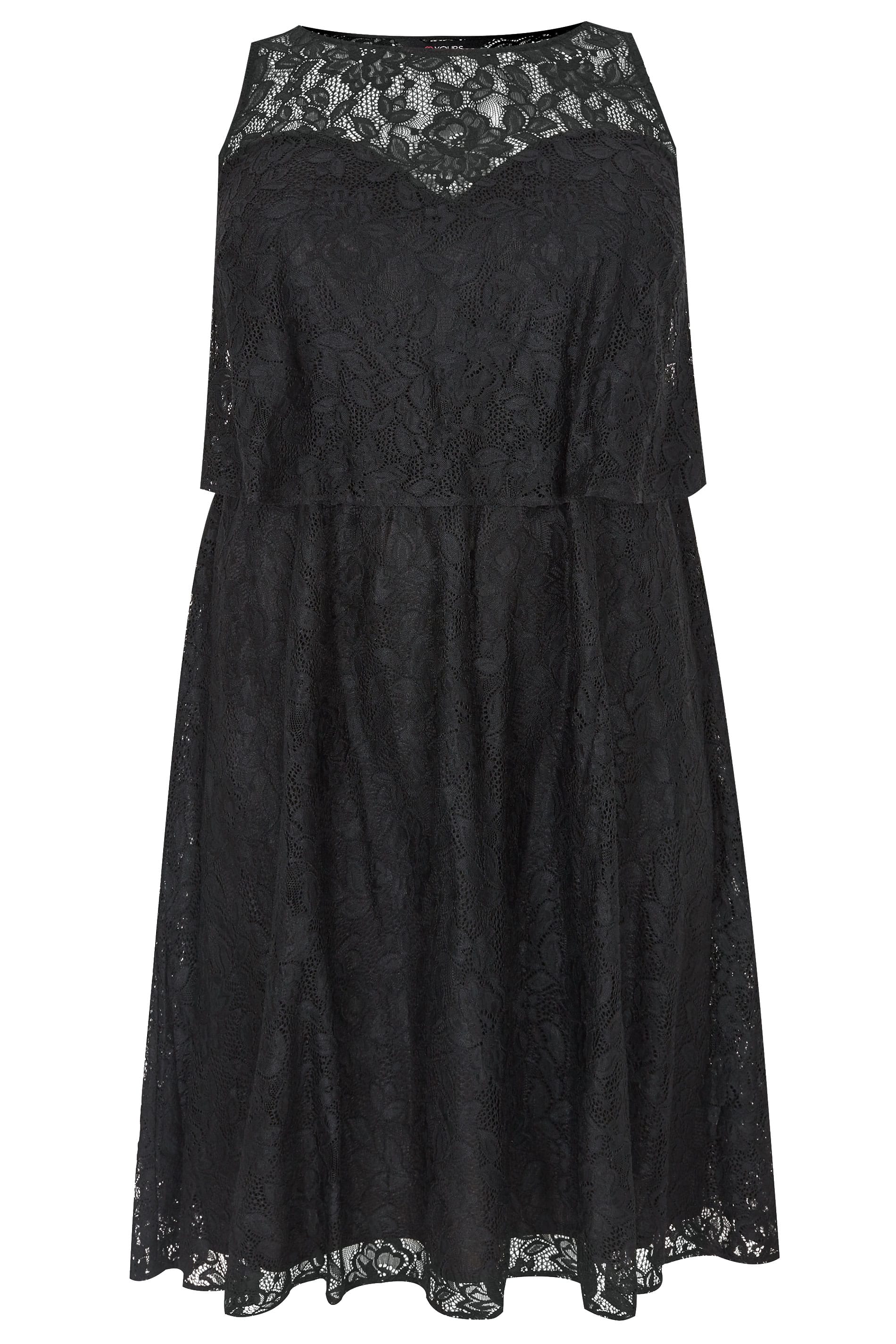 Plus Size Black Layered Lace Dress | Sizes 16 to 36 | Yours Clothing