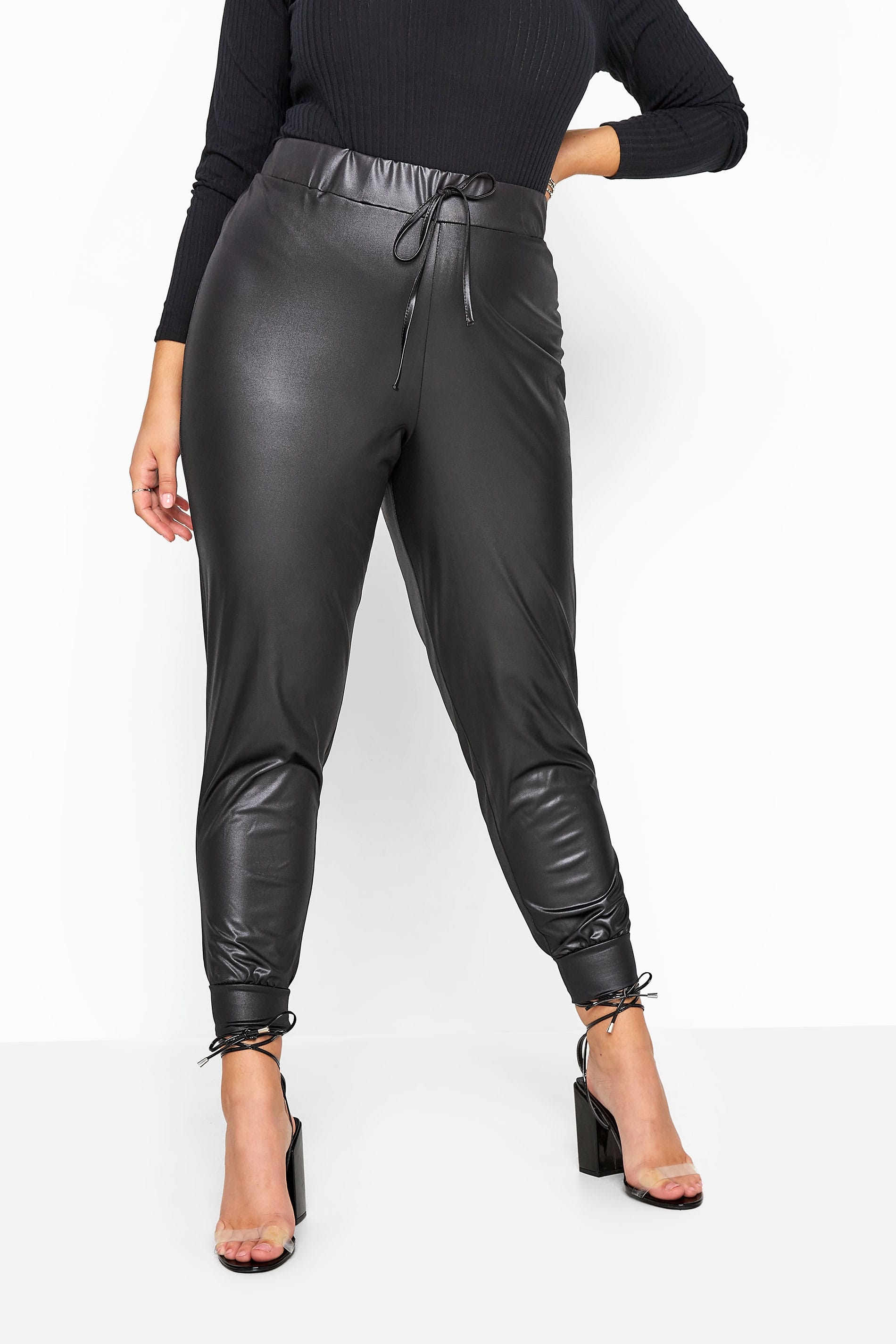 Black Leather Look Joggers | Yours Clothing