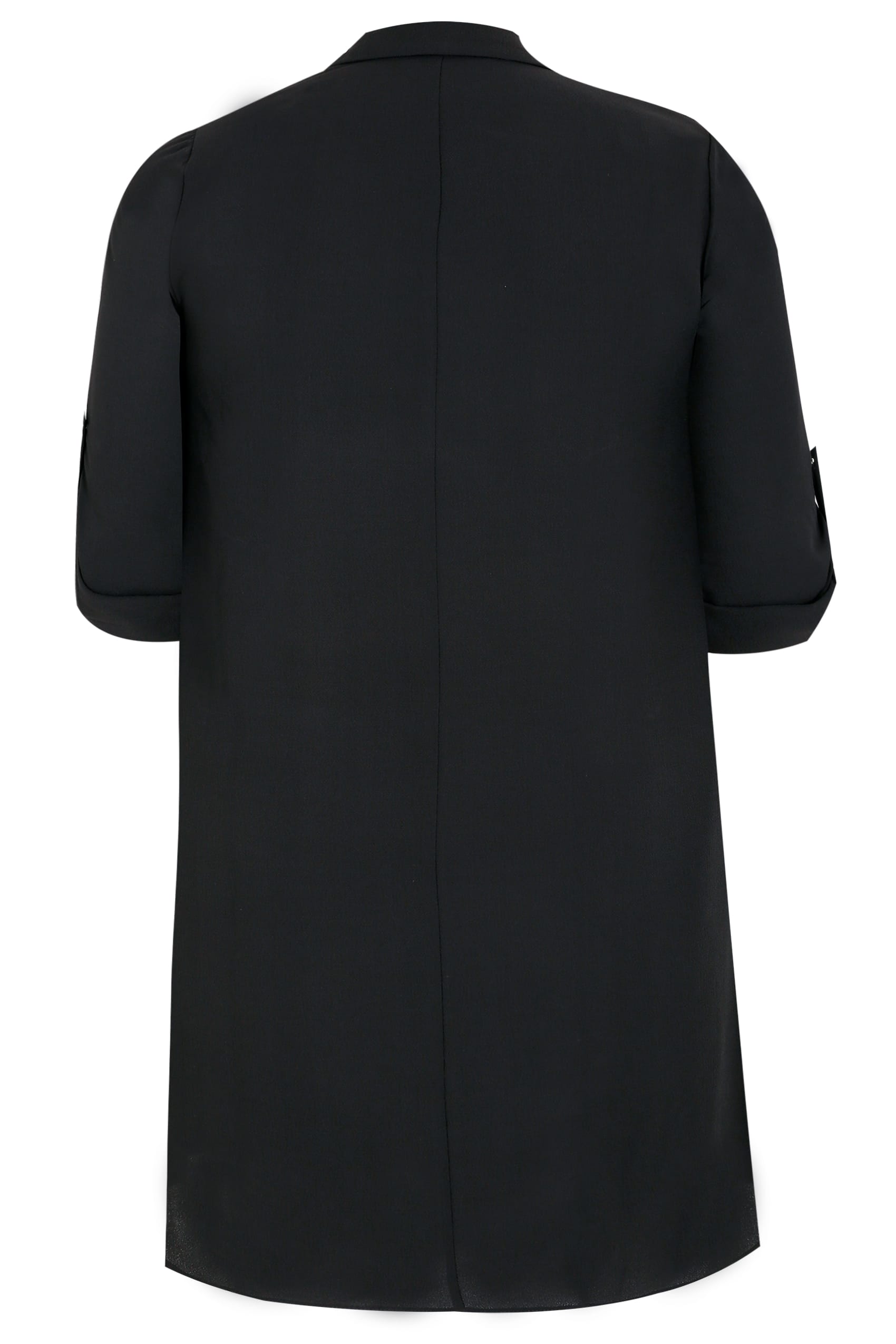 Black Lightweight Duster Jacket With Waterfall Front, Plus size 16 to ...
