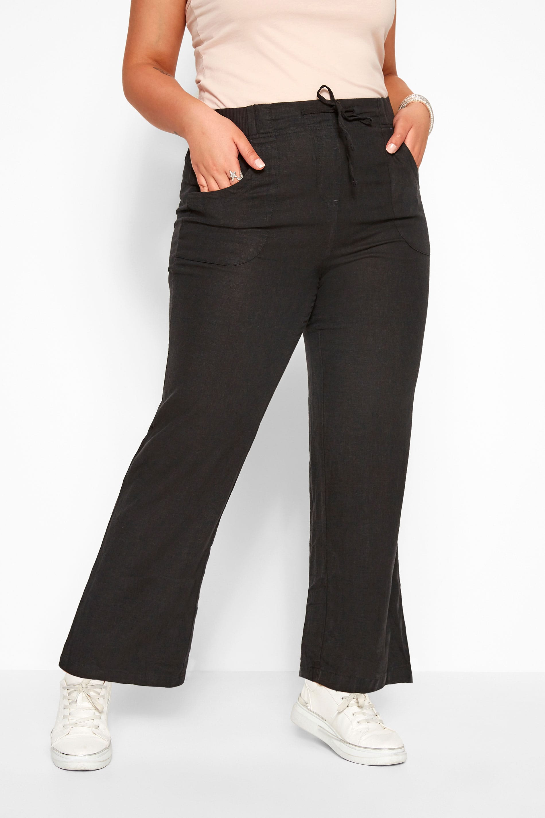 Black Linen Mix Wide Leg Trousers | Sizes 16 to 36 | Yours Clothing