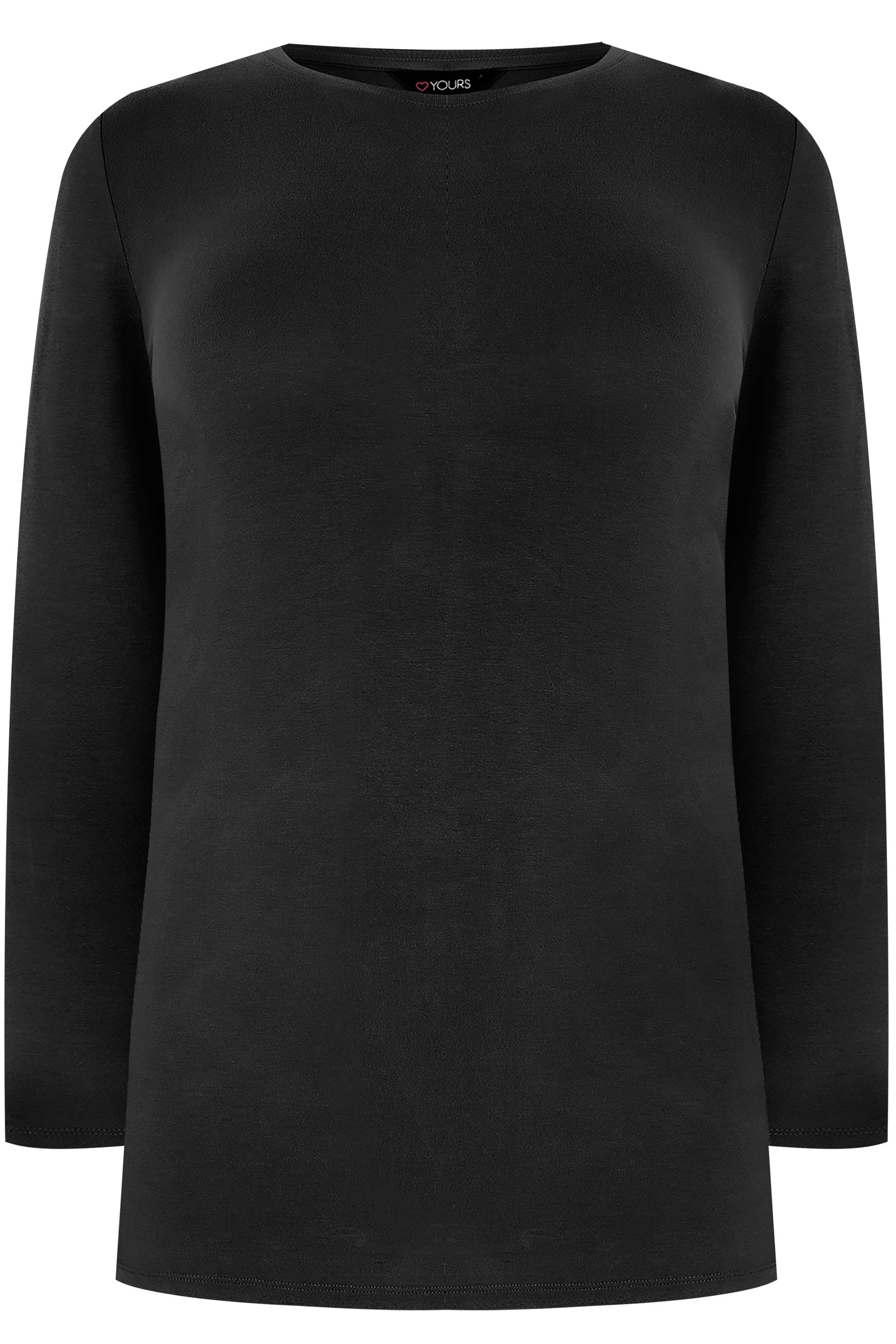 Black Long Sleeve Soft Touch Jersey Top, Plus size 16 to 36 | Yours ...