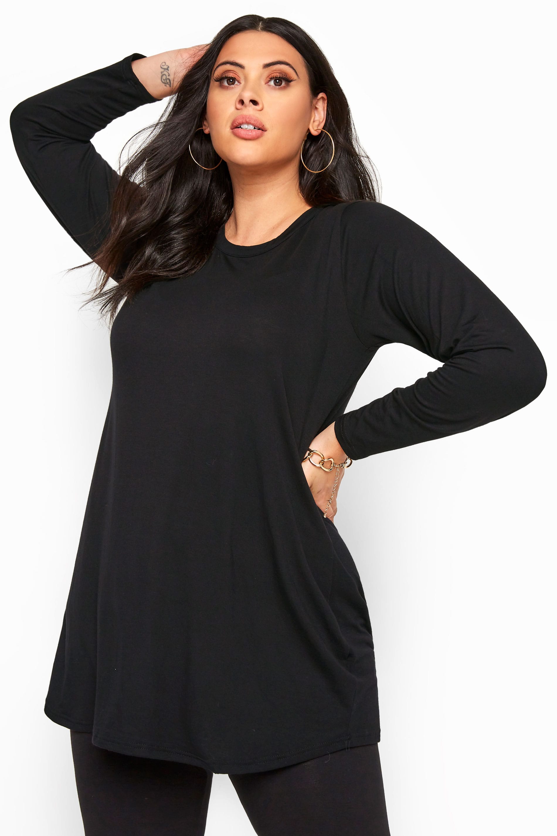 Black Long Sleeved Swing Top | Yours Clothing