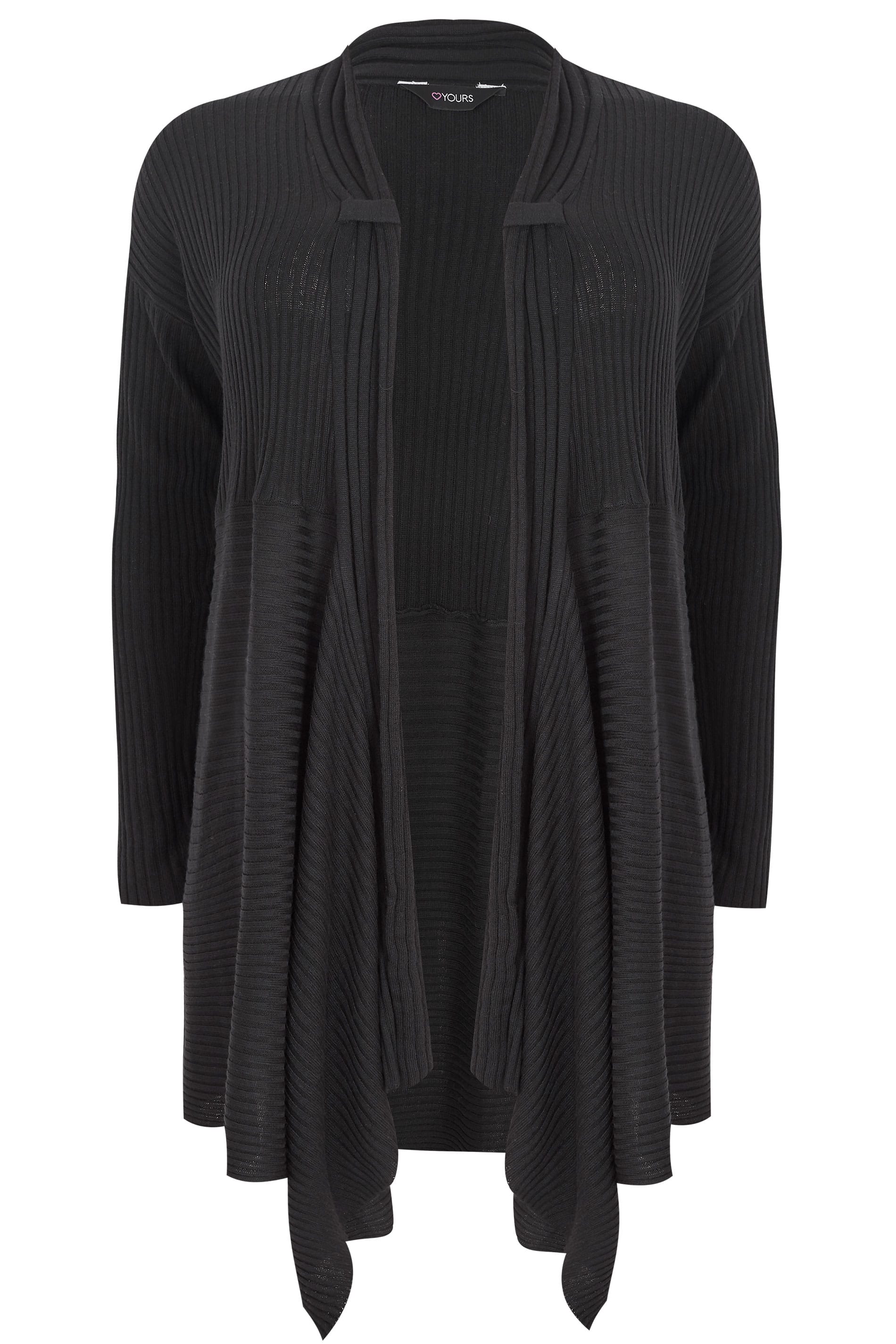 Black Longline Ribbed Waterfall Cardigan, Plus size 16 to 36 | Yours ...