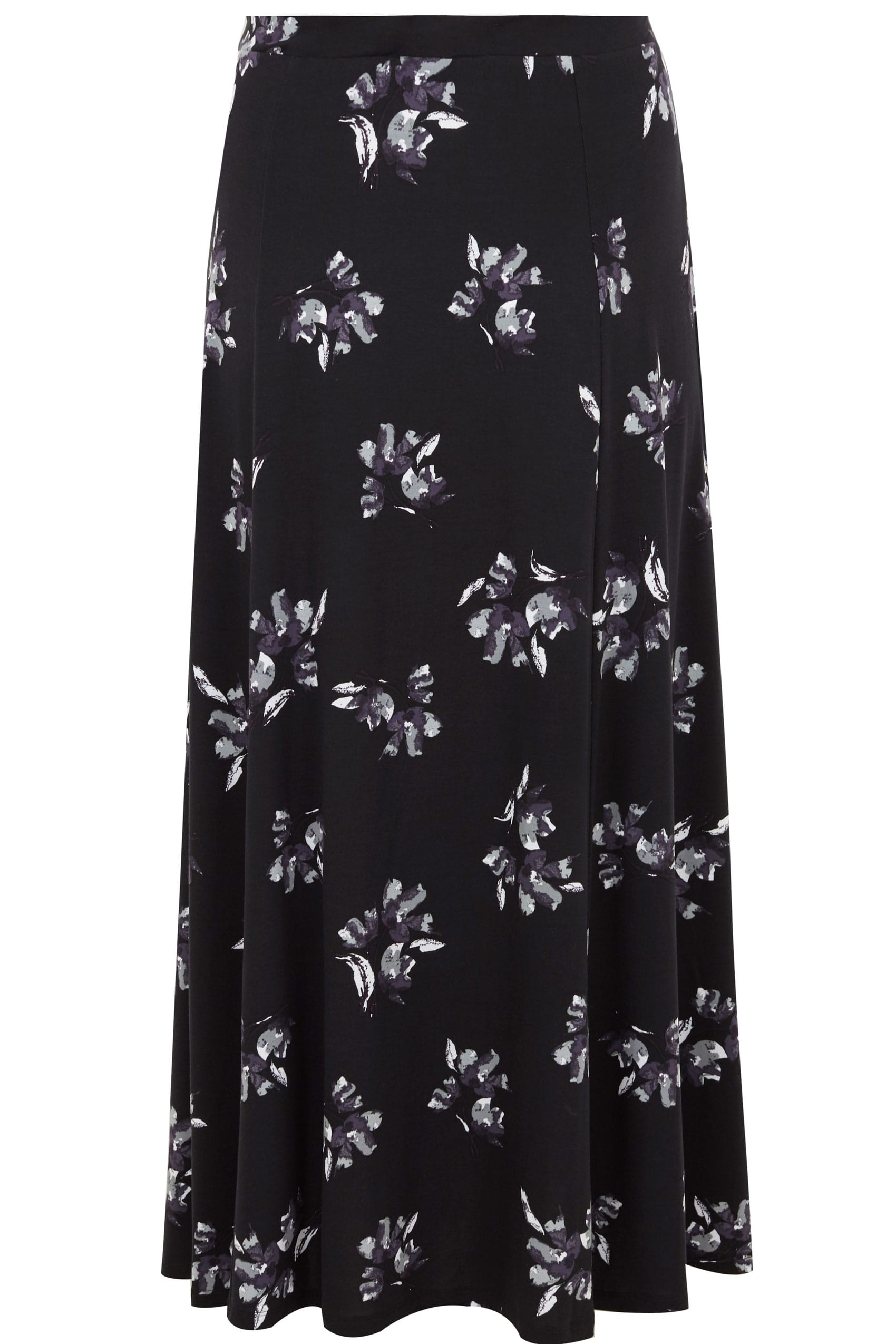 Black & Multi Floral Maxi Skirt With Pockets, Plus size 16 to 36 ...