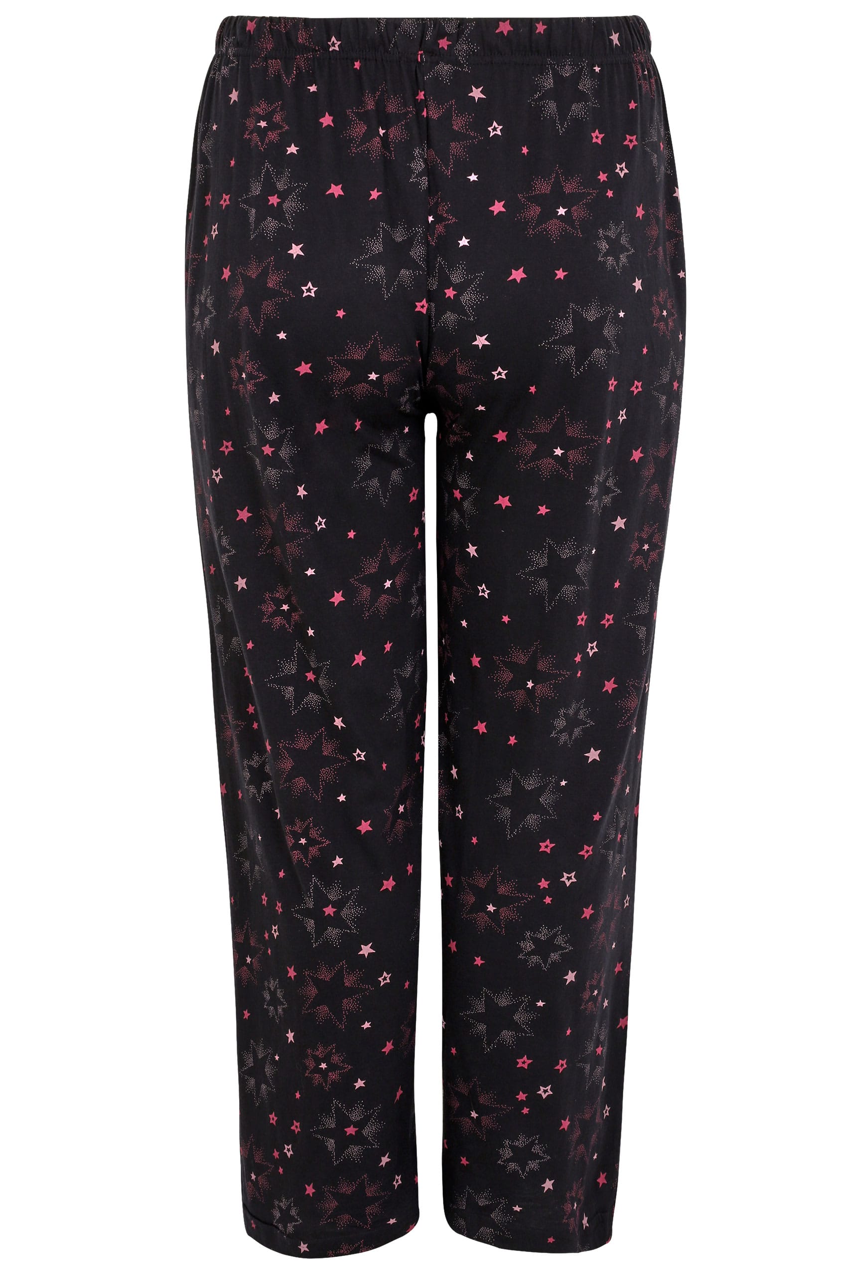 Black And Pink Star Print Pyjama Bottoms Plus Size 16 To 36