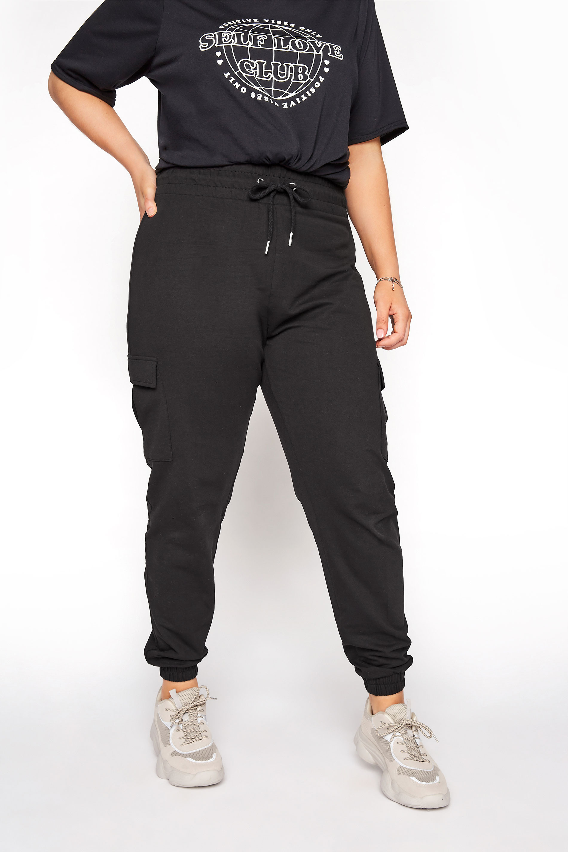 Black Pleat Cargo Pocket Drawstring Jogger | Yours Clothing