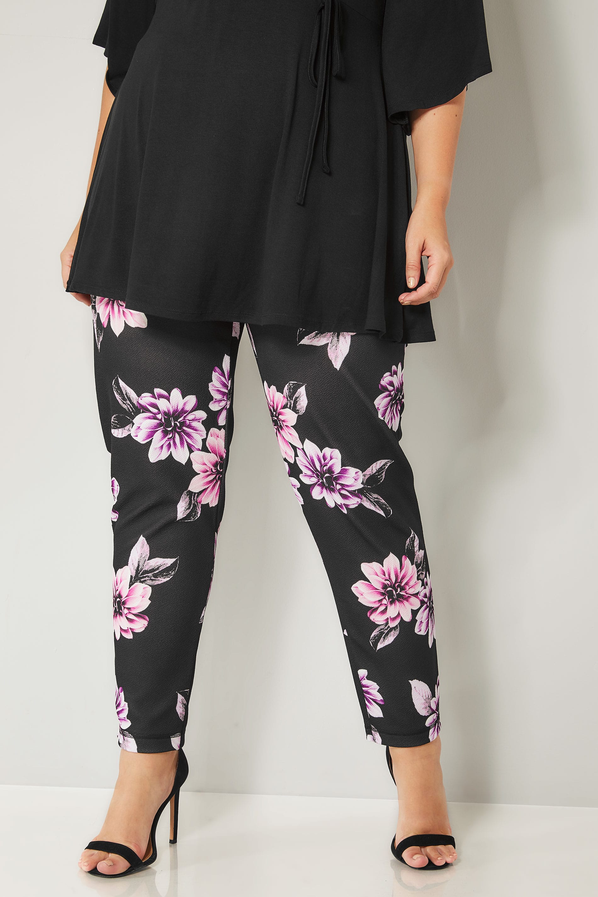 Black & Purple Floral Harem Trousers, plus size 16 to 36