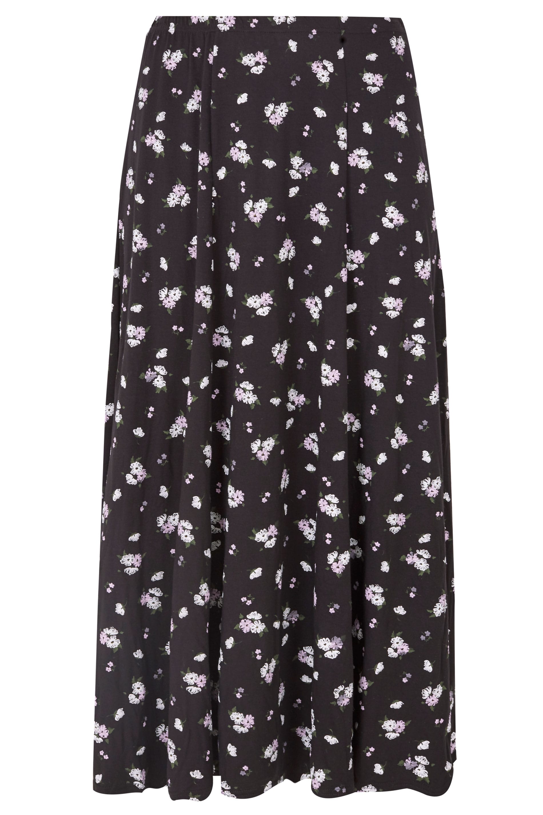 Black & Purple Floral Print Maxi Skirt, plus size 16 to 36 | Yours Clothing