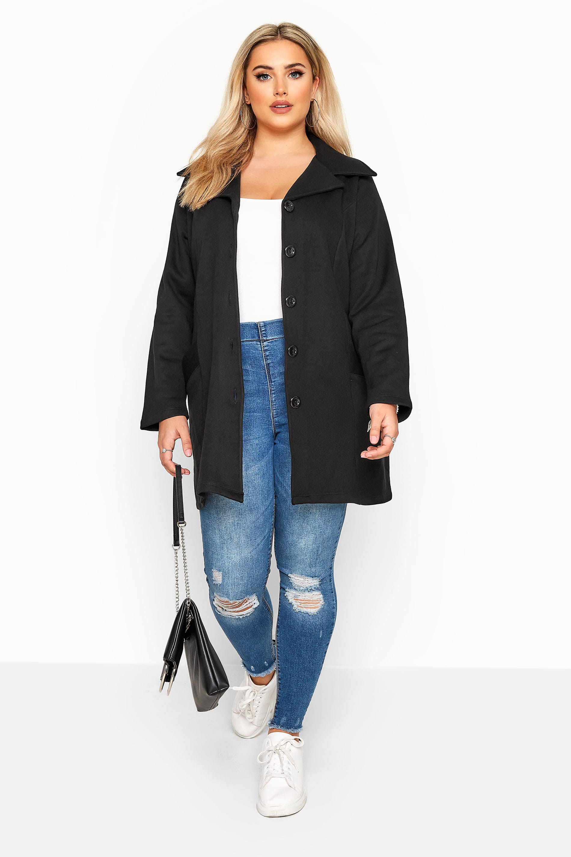Black Revere Collar Jersey Coat | Sizes 