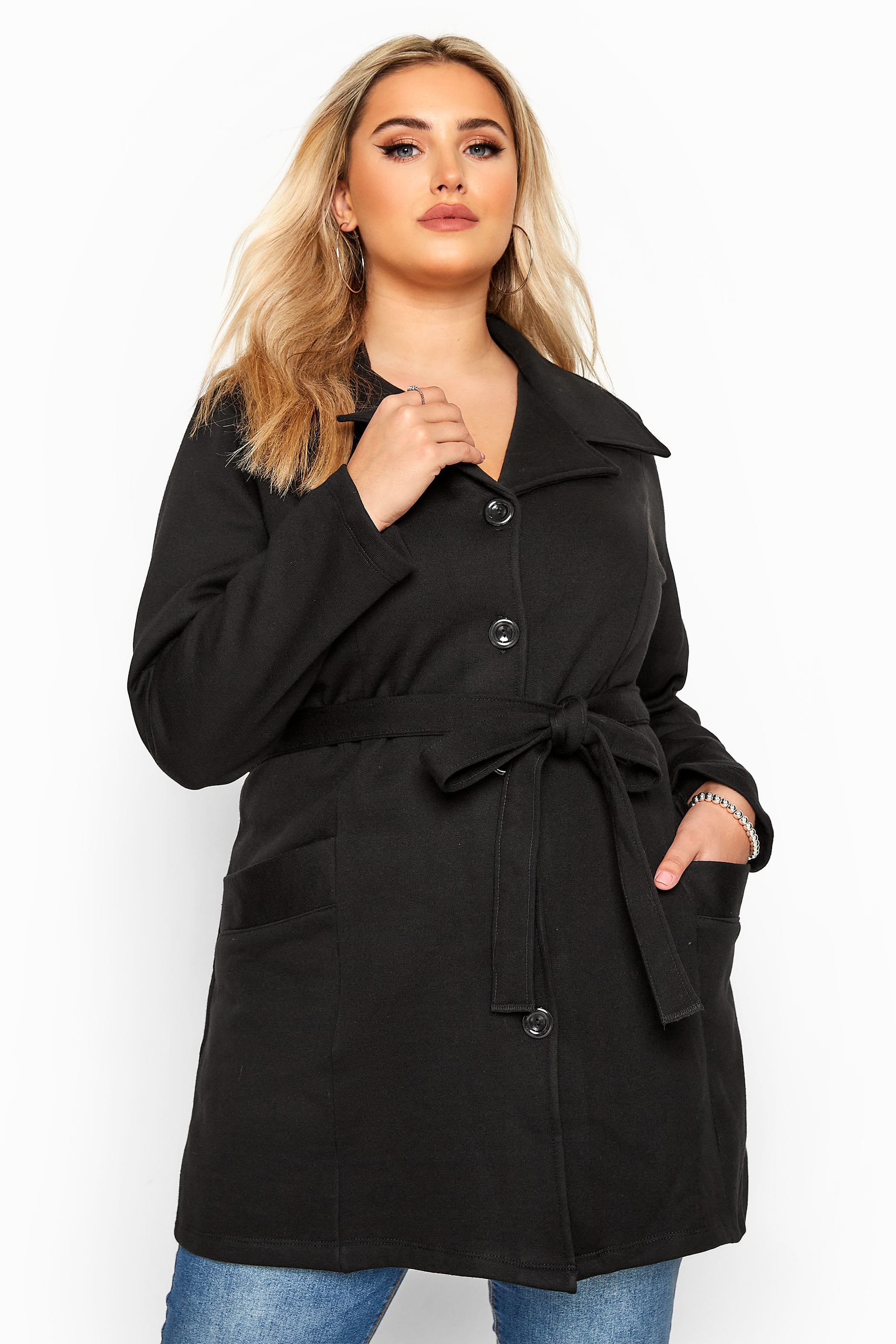 Black Revere Collar Jersey Coat | Sizes 