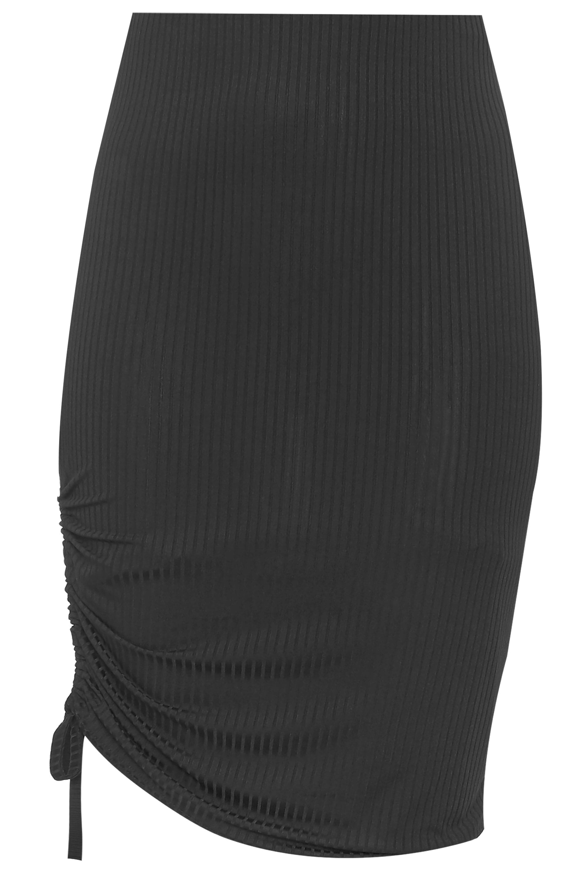 Black Ribbed Ruched Midi Skirt | Yours Clothing