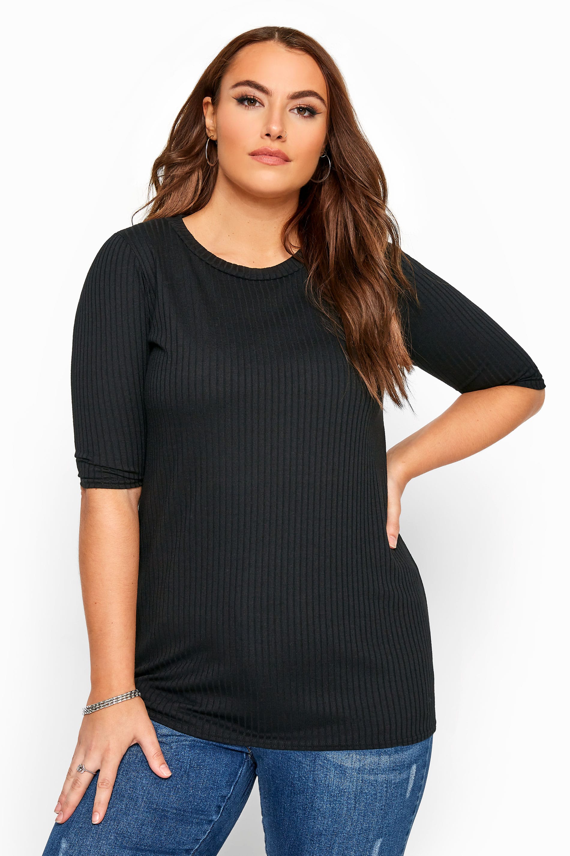 LIMITED COLLECTION Plus Size Black Ribbed Top | Sizes 16 to 40 | Yours ...