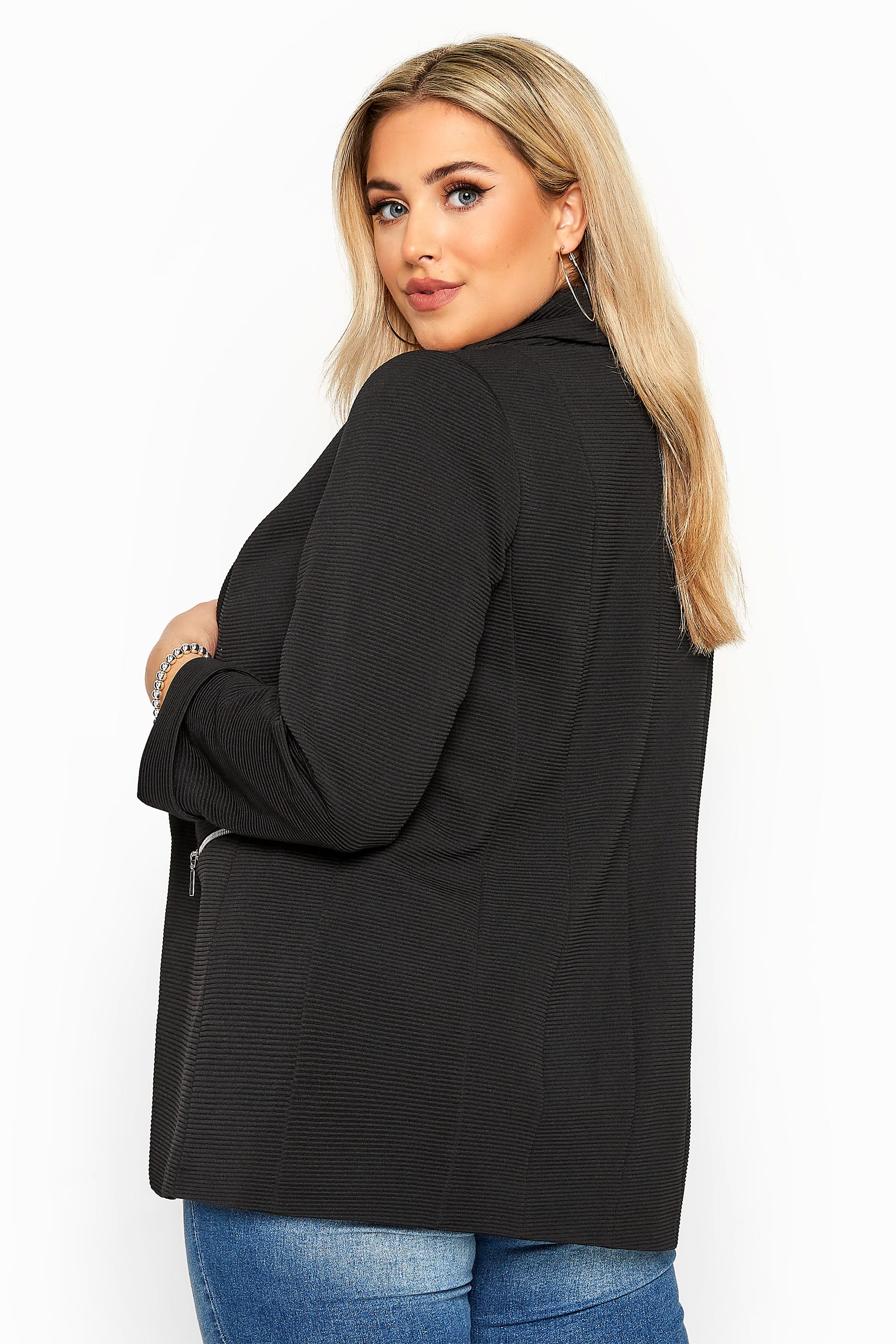 Black Ribbed Zip Pocket Blazer Jacket Yours Clothing