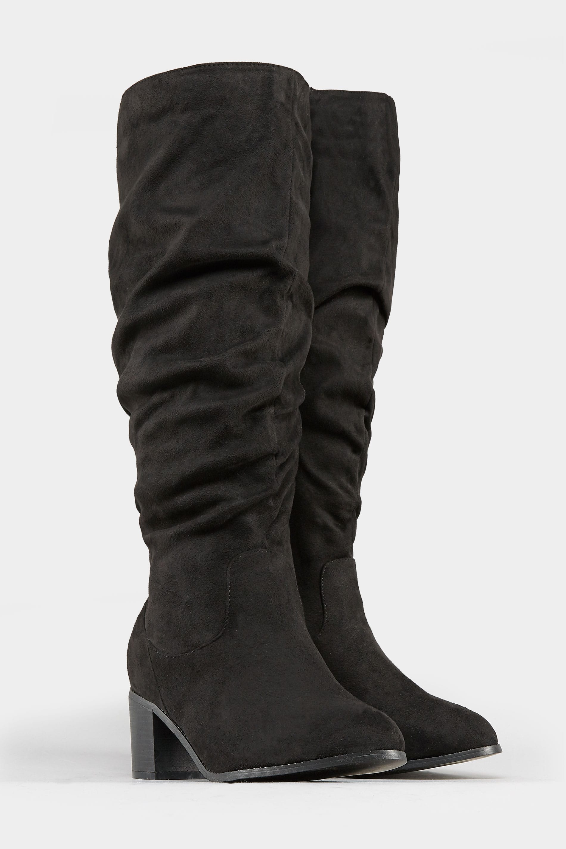Black Ruched Knee High Boots In Extra 