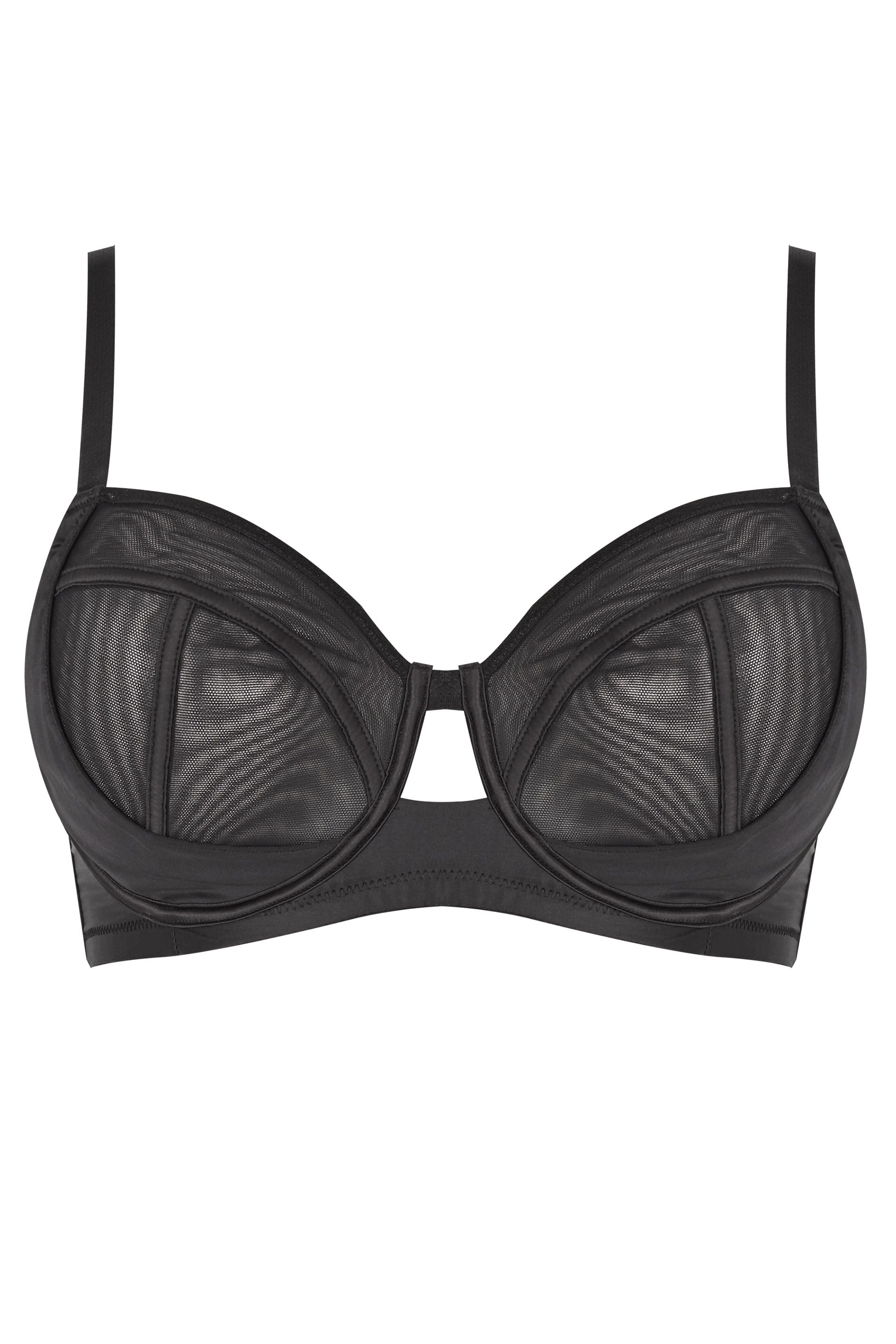 Plus Size Black Satin & Mesh Wired Bra | Yours Clothing