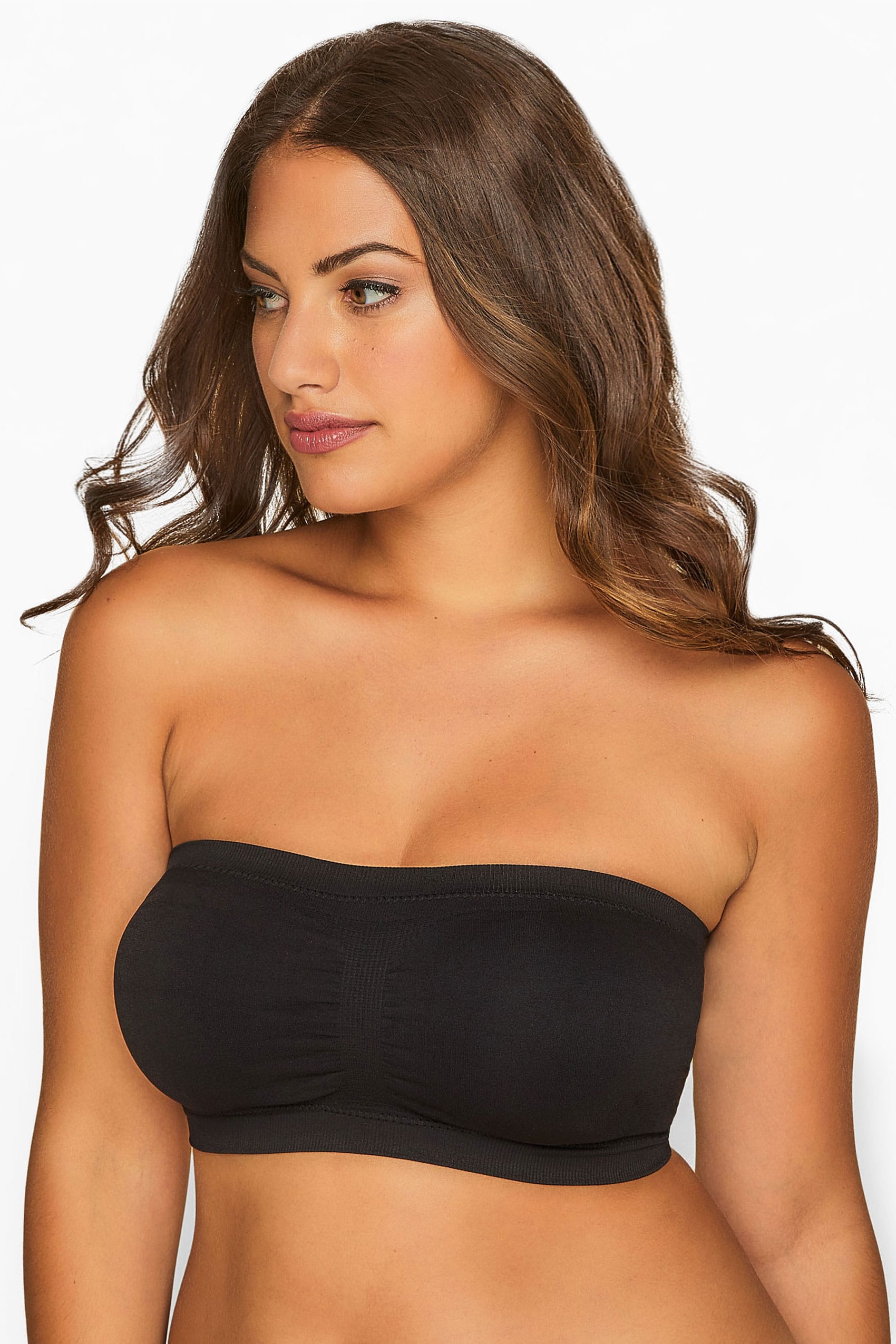 Plus Size Black Seamless Padded Non-Wired Bandeau Bra | Yours Clothing 2