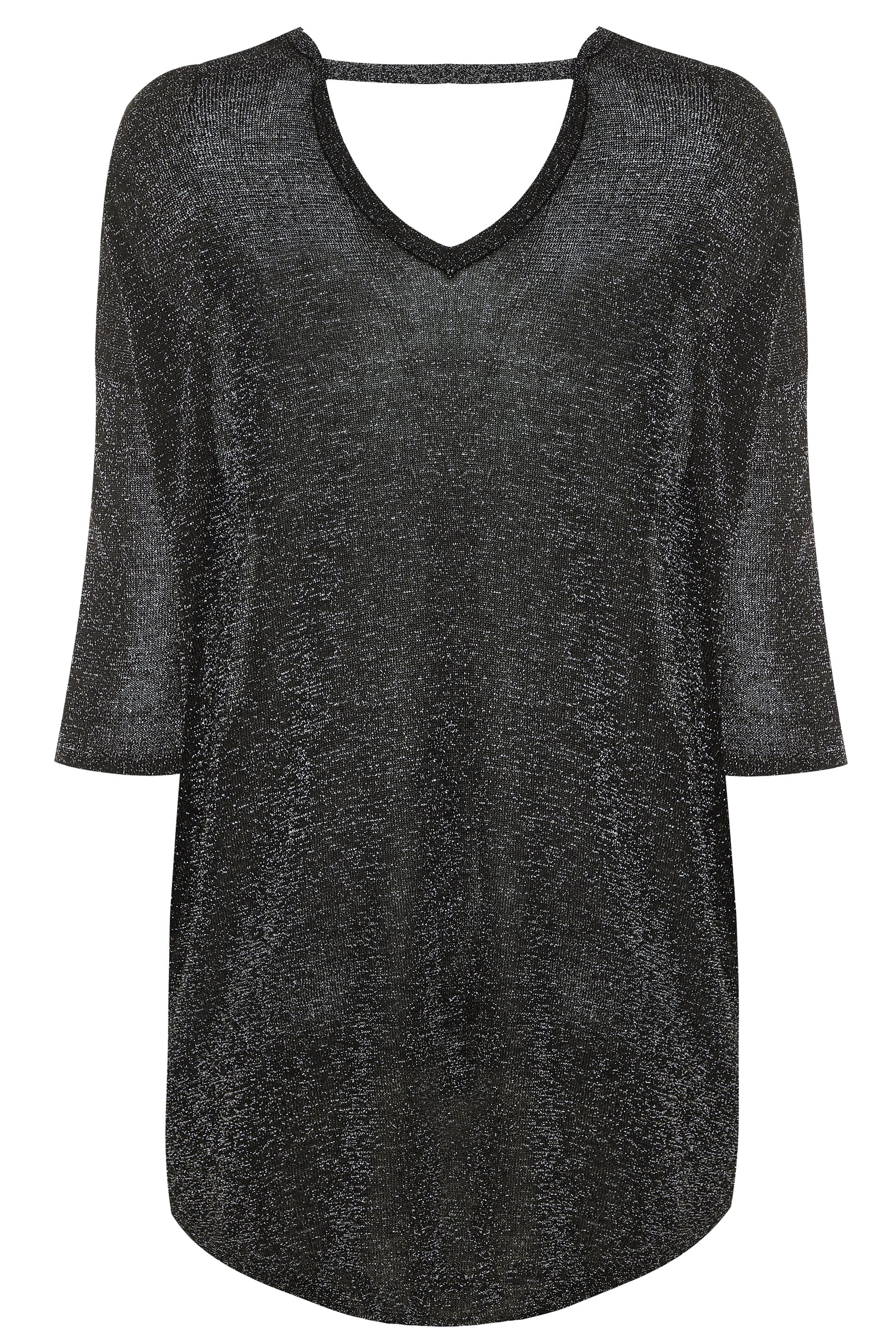 Black & Silver Metallic Knitted Jumper | Yours Clothing