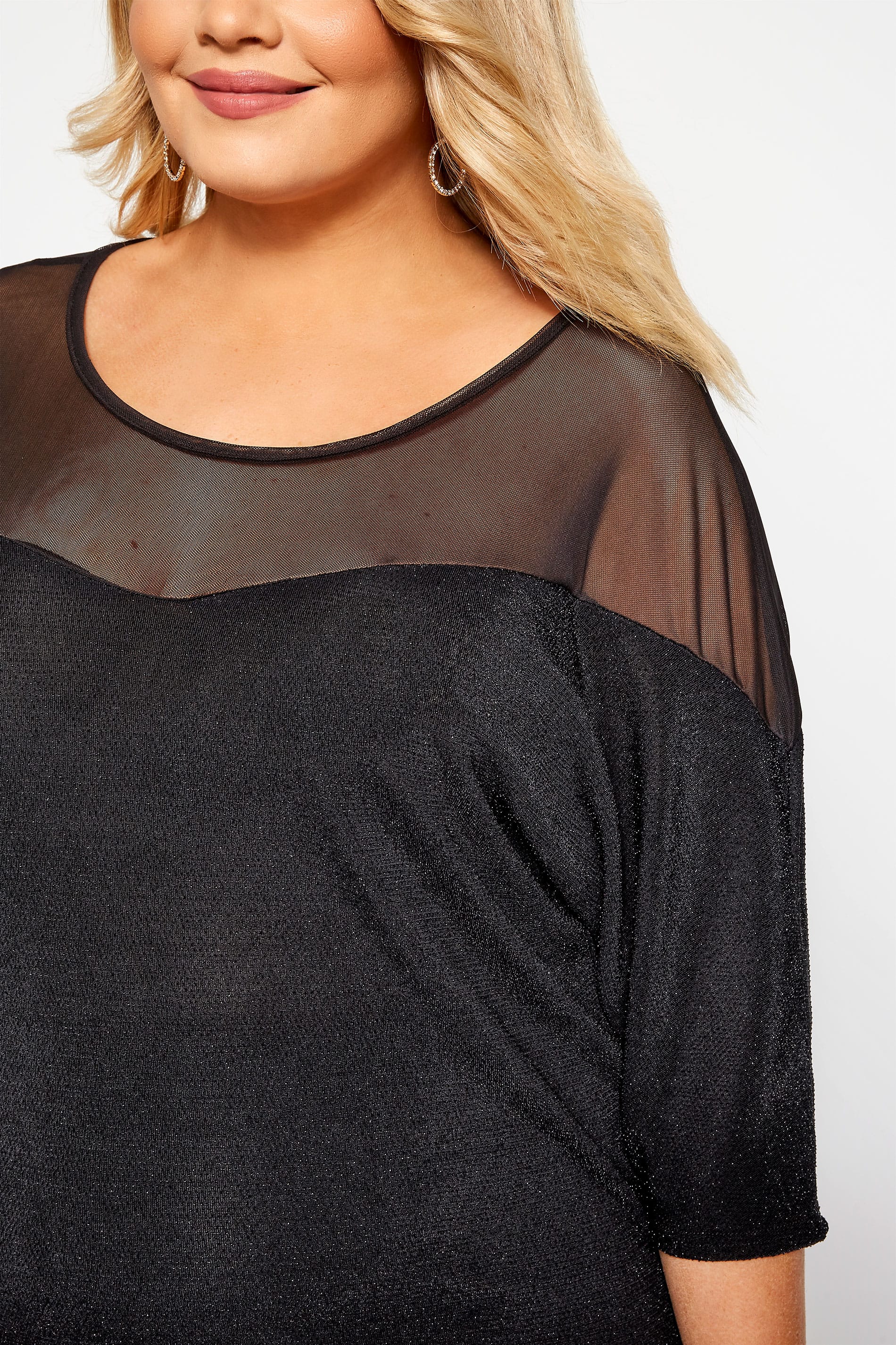 Black Sparkle Mesh Top | Yours Clothing