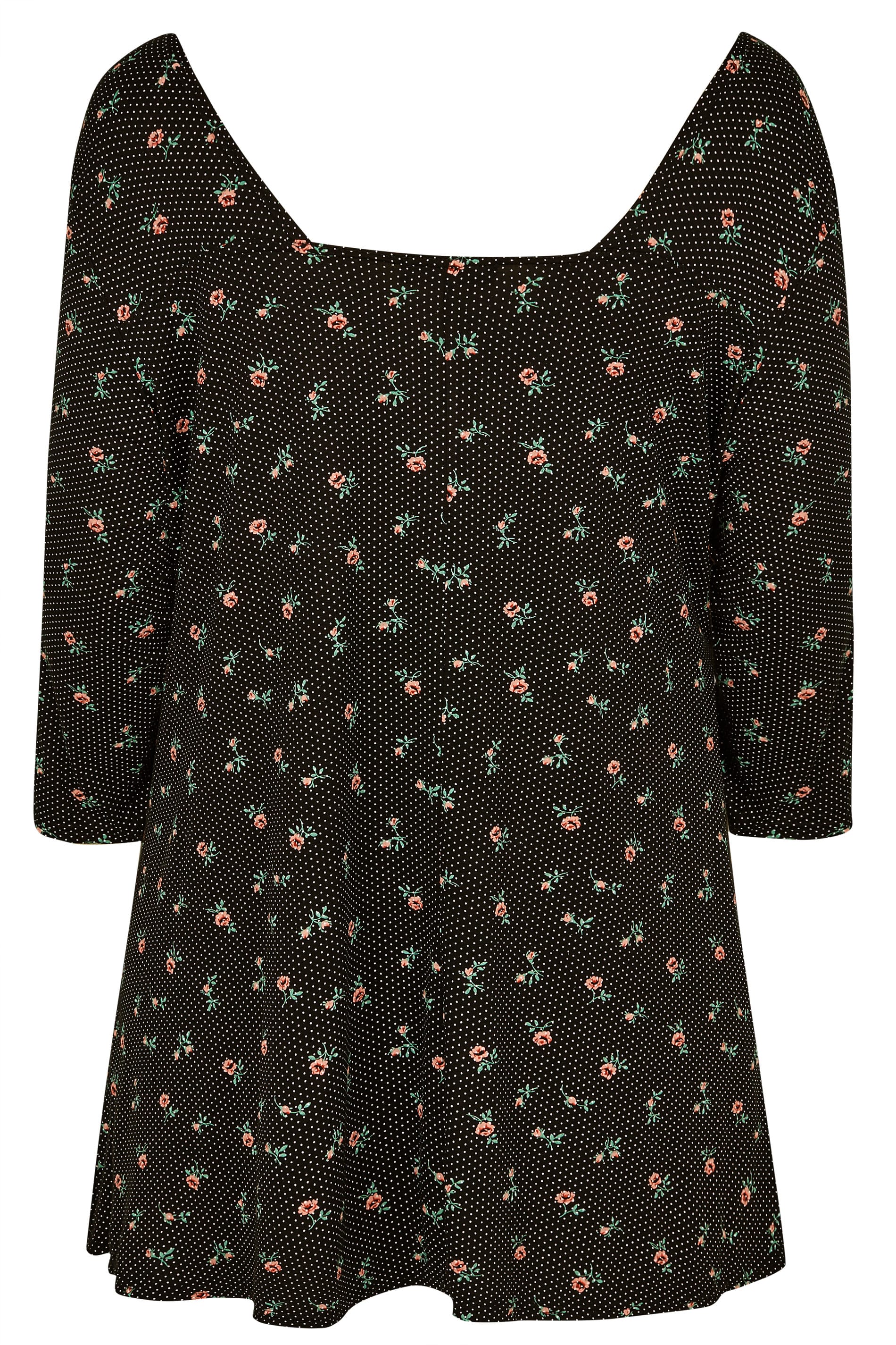 Plus Size Black Spot Ditsy Floral Swing Top | Sizes 16 to 36 | Yours ...