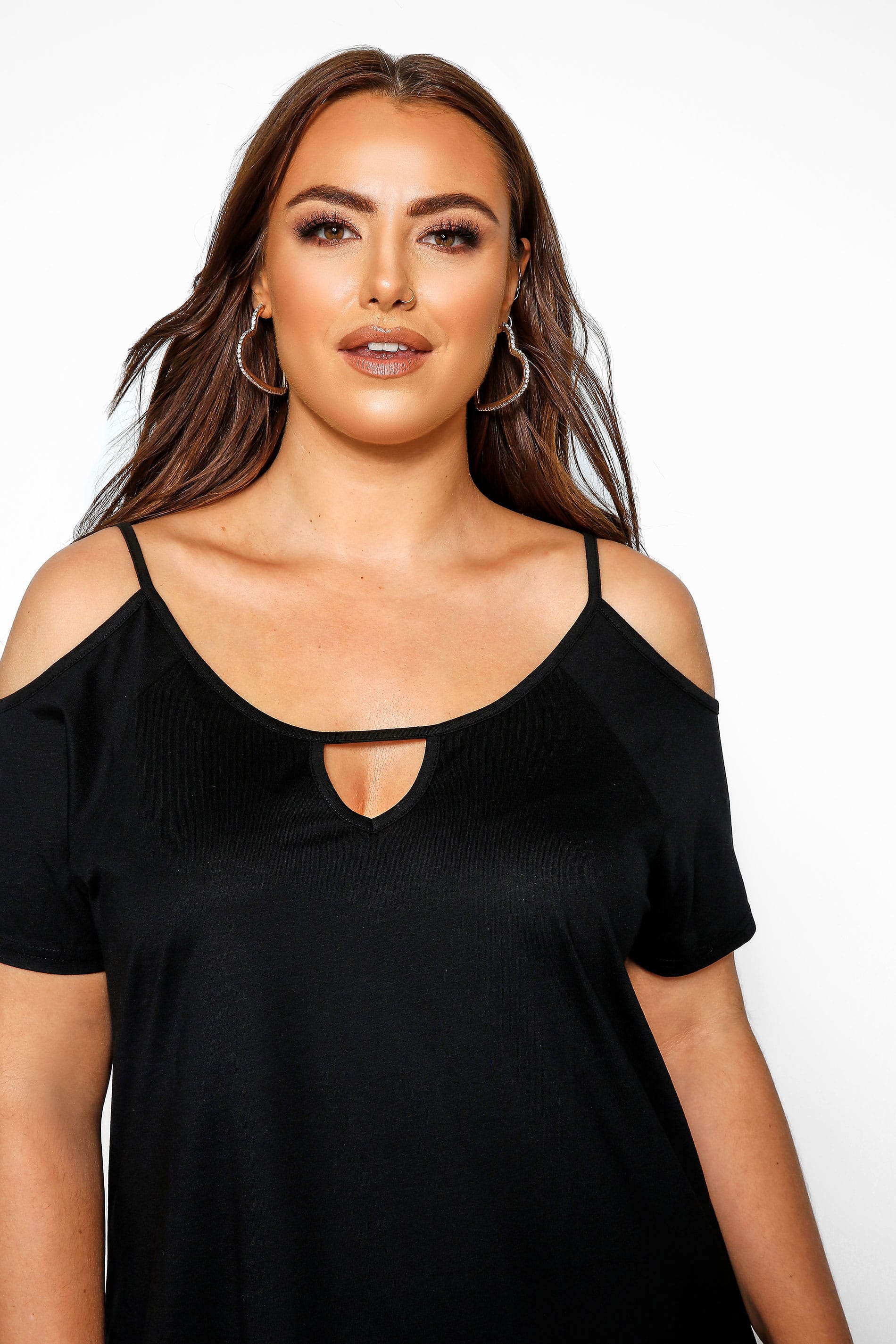 Black Strappy Cold Shoulder Top | Yours Clothing