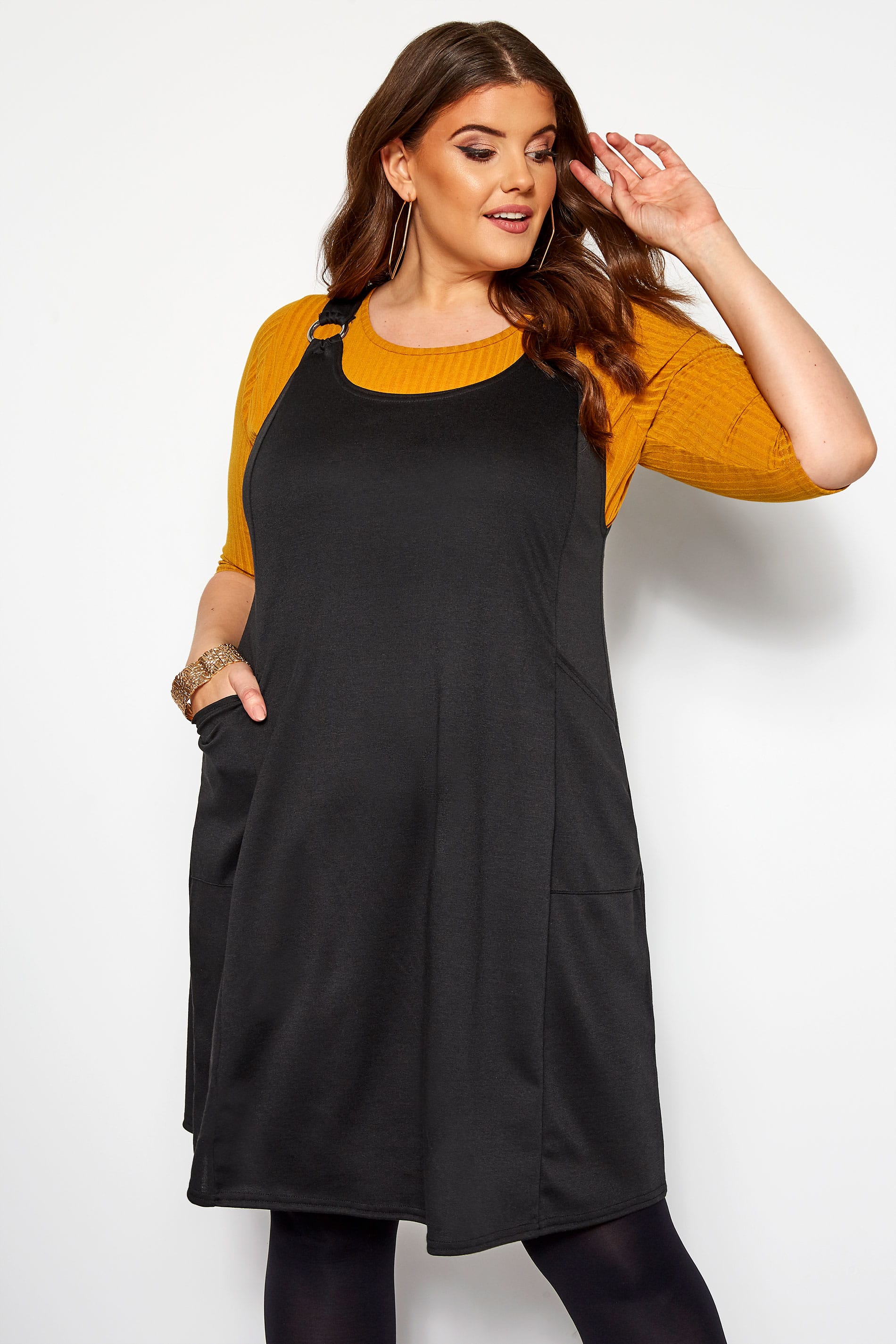 Black Swing Pinafore Dress Yours Clothing