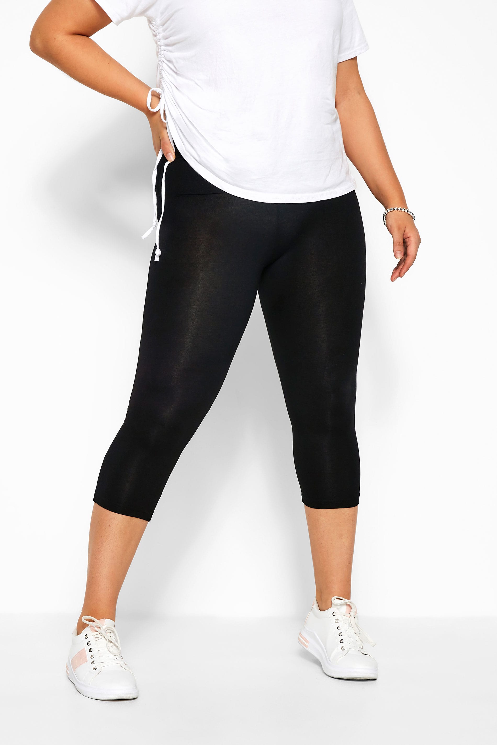 Black Tummy Control Soft Touch Cropped Leggings Plus Size 16 To 36