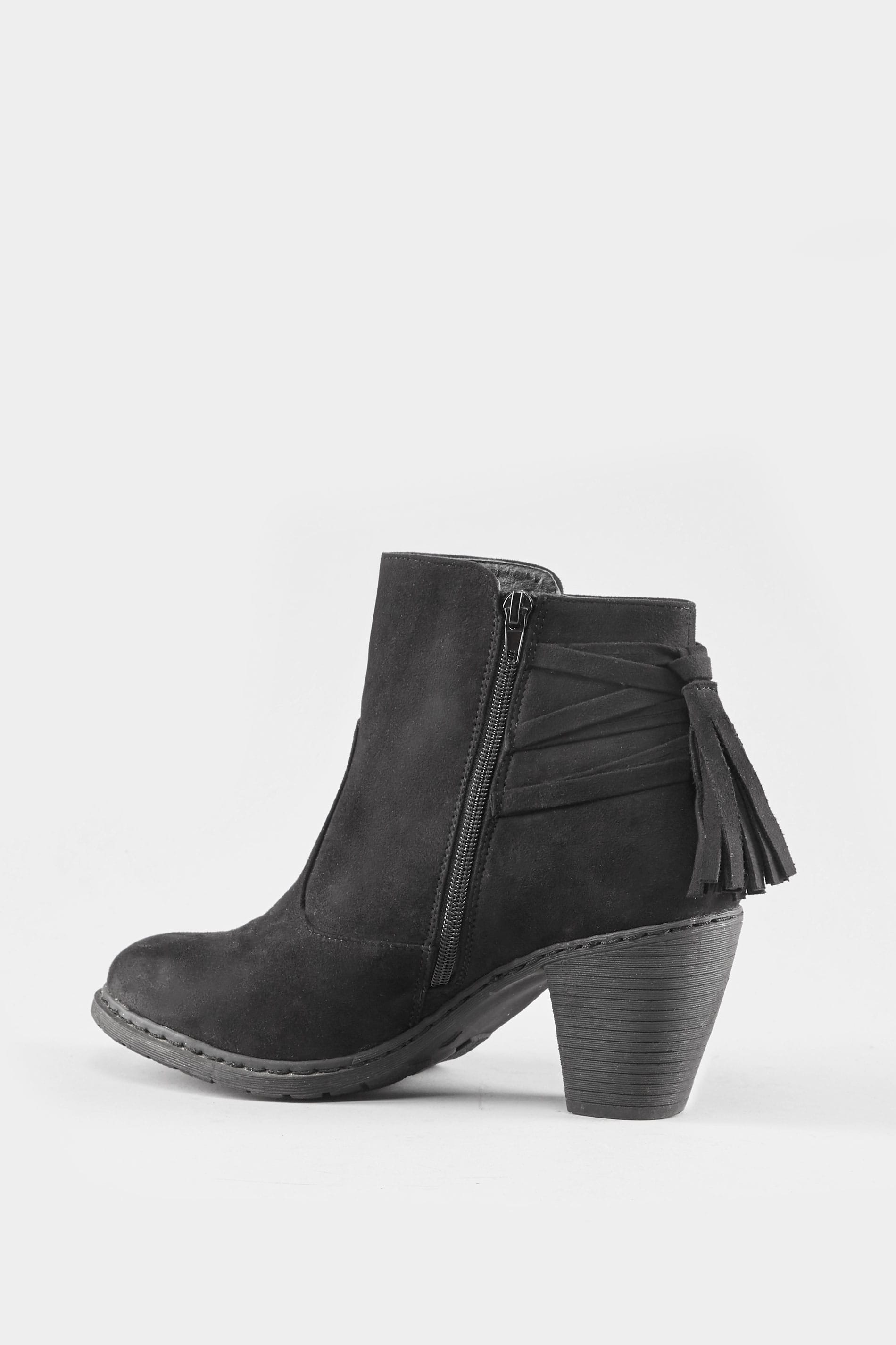 Black Tassel Heeled Ankle Boots In Extra Wide Fit | Yours Clothing
